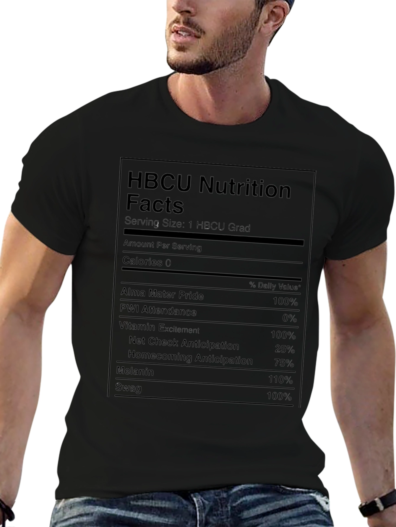 HBCU Nutrition Facts Black T-Shirt