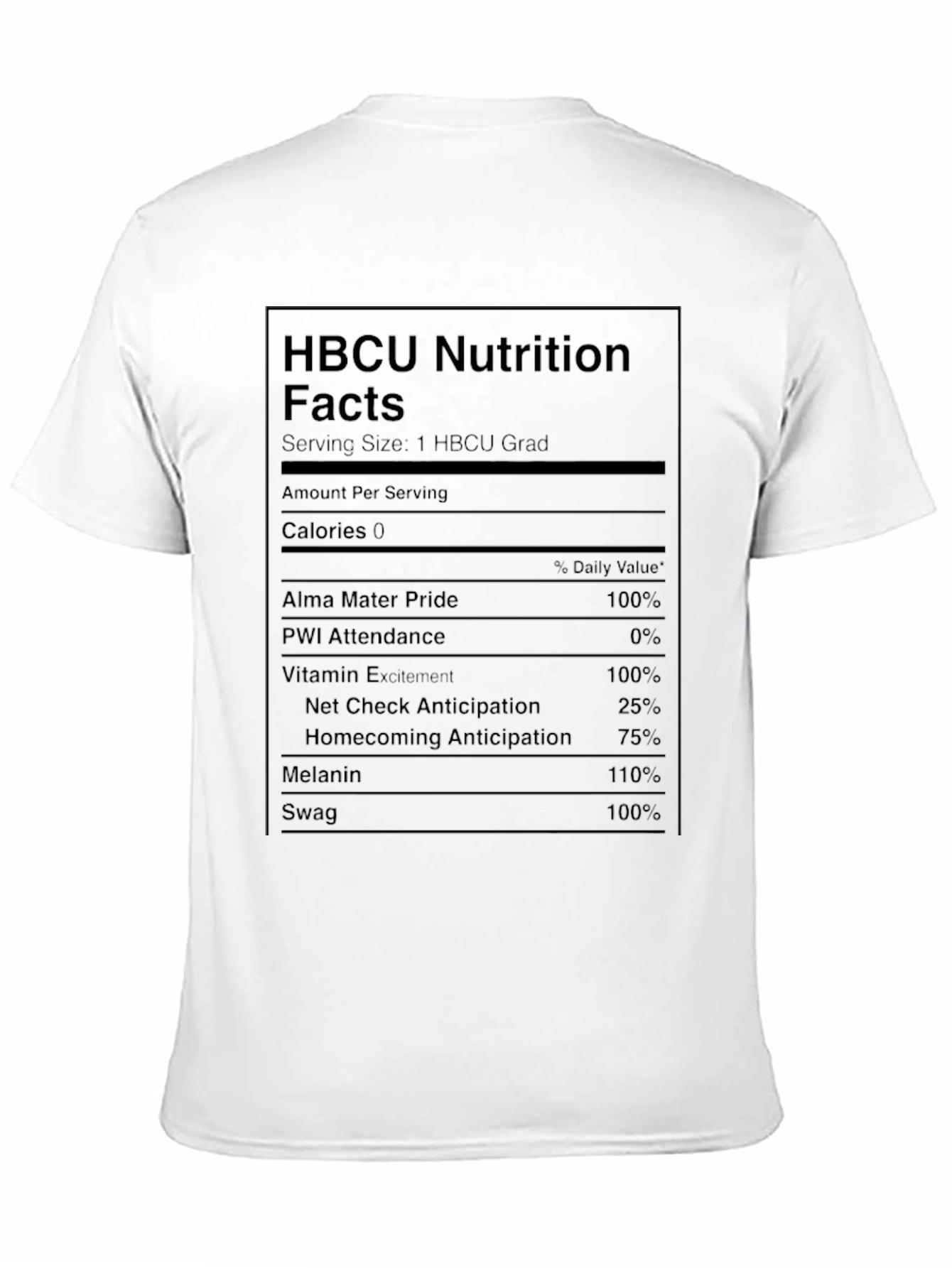 HBCU Nutrition Facts Black T-Shirt