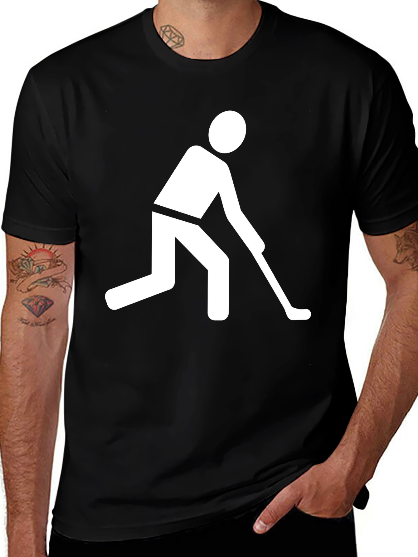 Hockey Player Graphic Tee - Black Cotton T-Shirt