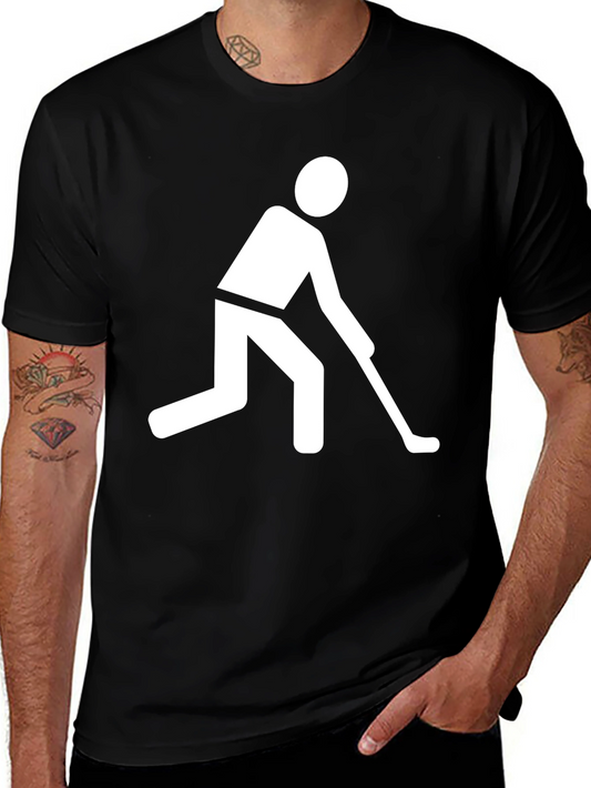 Hockey Player Graphic Tee - Black Cotton T-Shirt