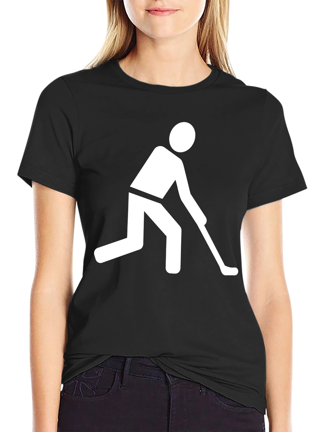 Hockey Player Graphic Tee - Black Cotton T-Shirt