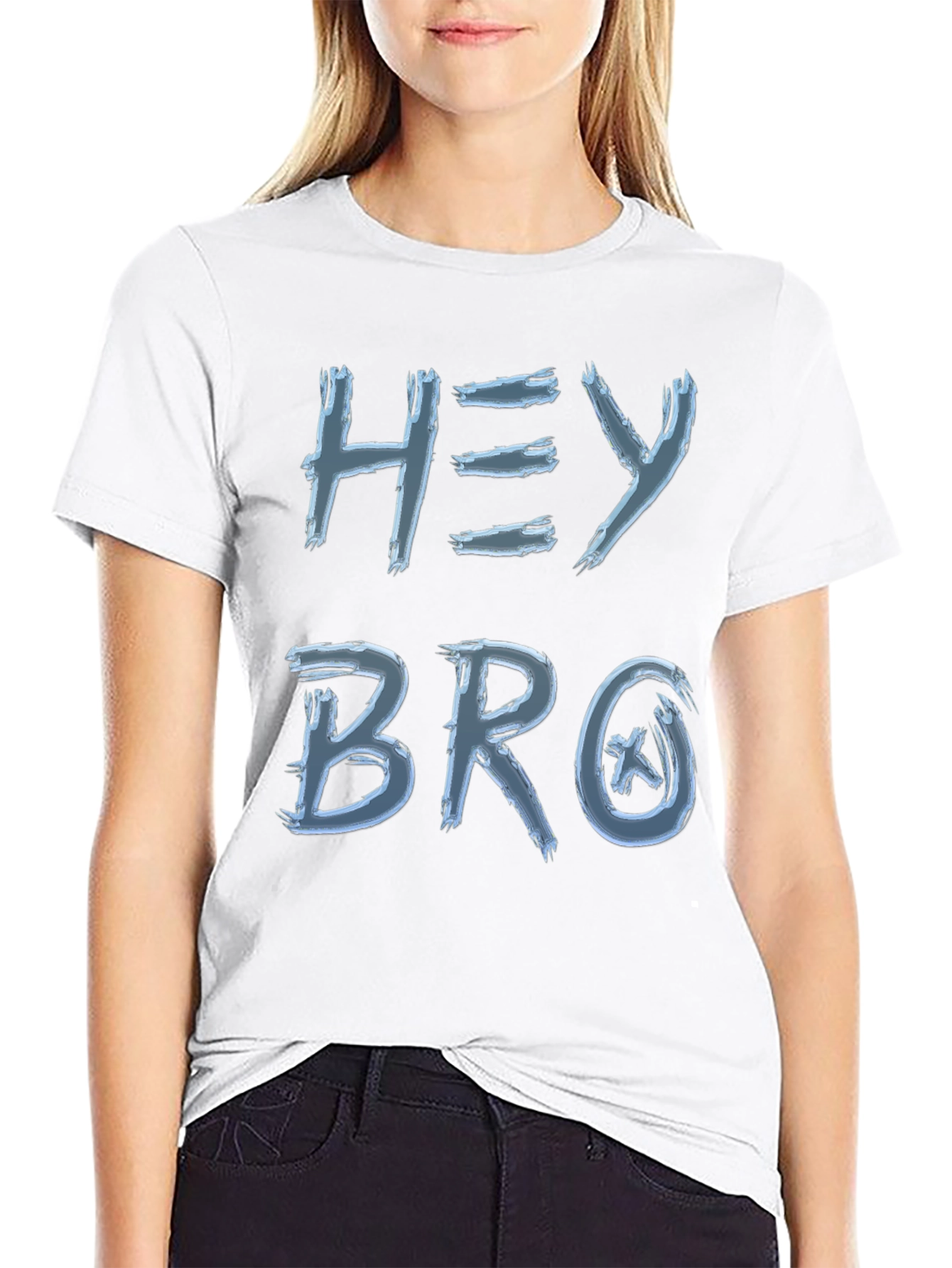 Hey Bro Graphic Print Crew Neck Tee