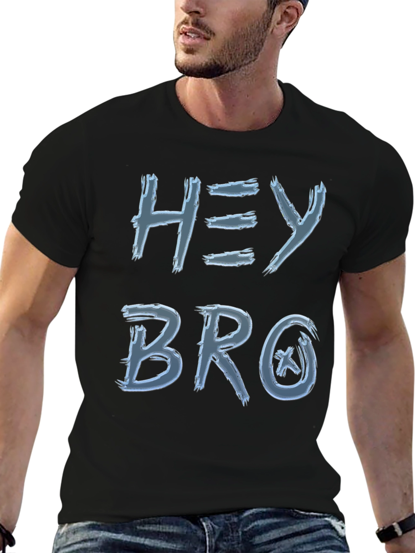 Hey Bro Graphic Print Crew Neck Tee