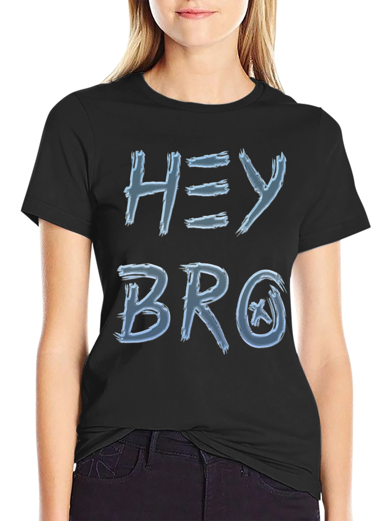 Hey Bro Graphic Print Crew Neck Tee
