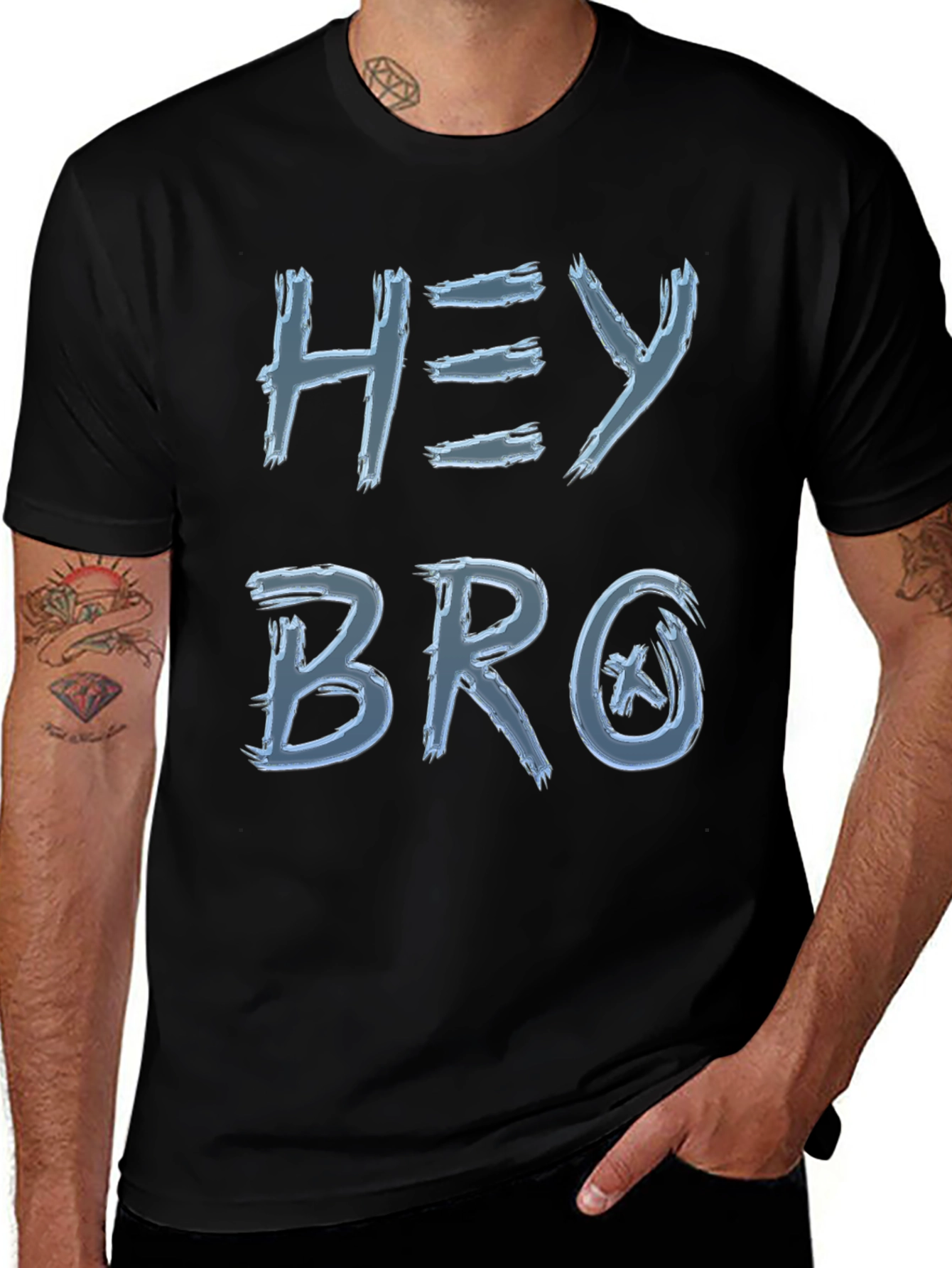Hey Bro Graphic Print Crew Neck Tee