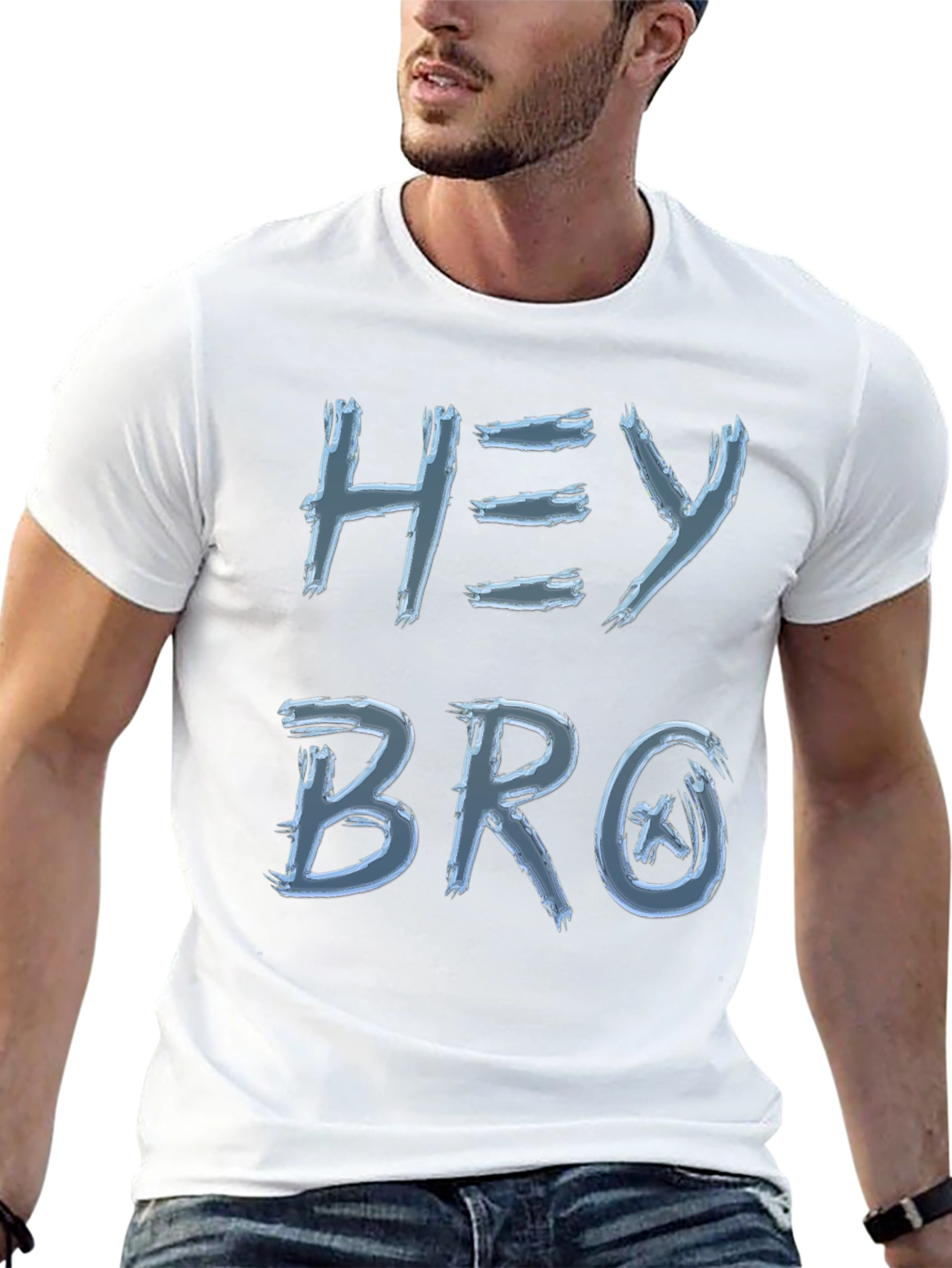 Hey Bro Graphic Print Crew Neck Tee