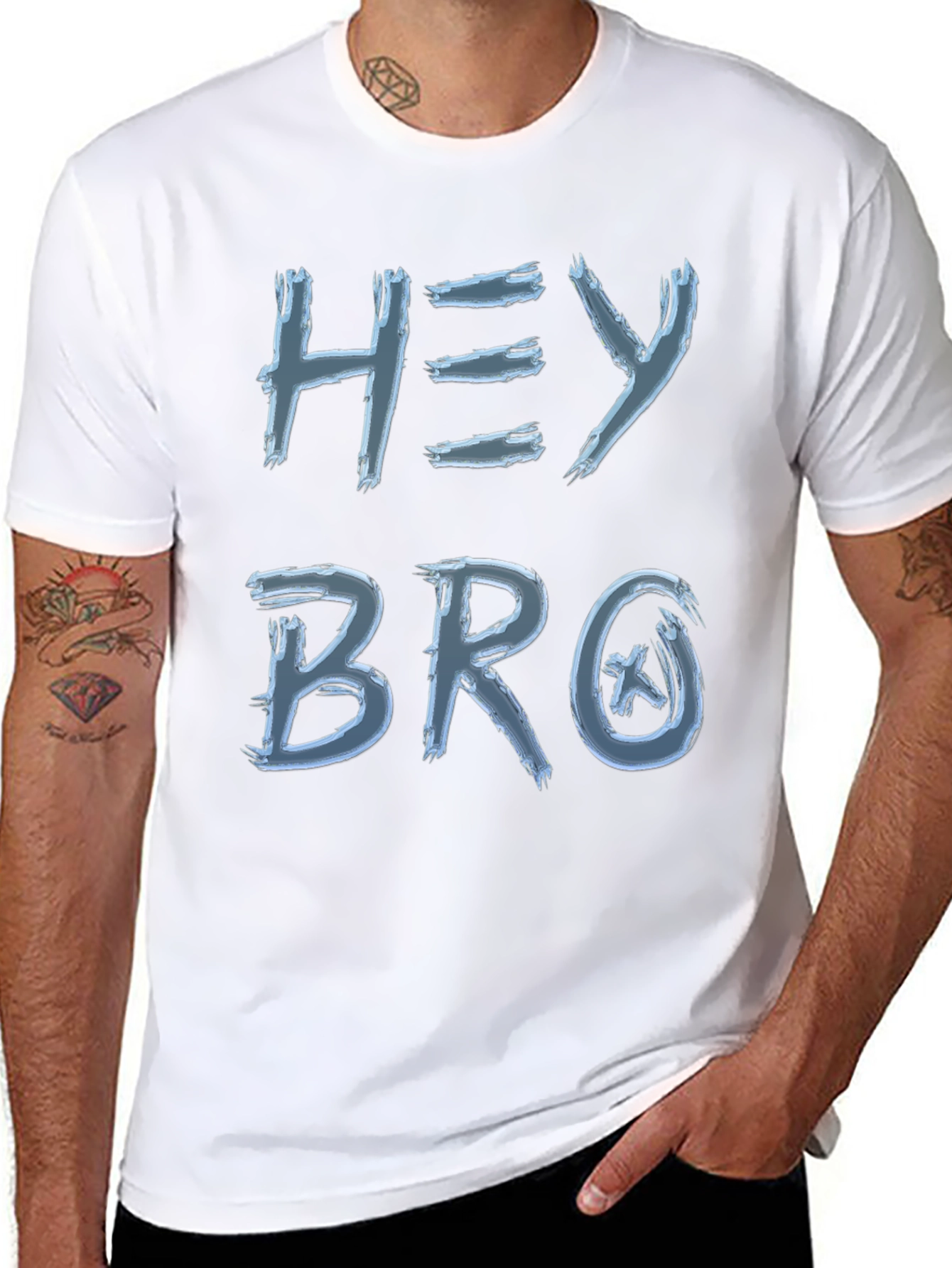 Hey Bro Graphic Print Crew Neck Tee