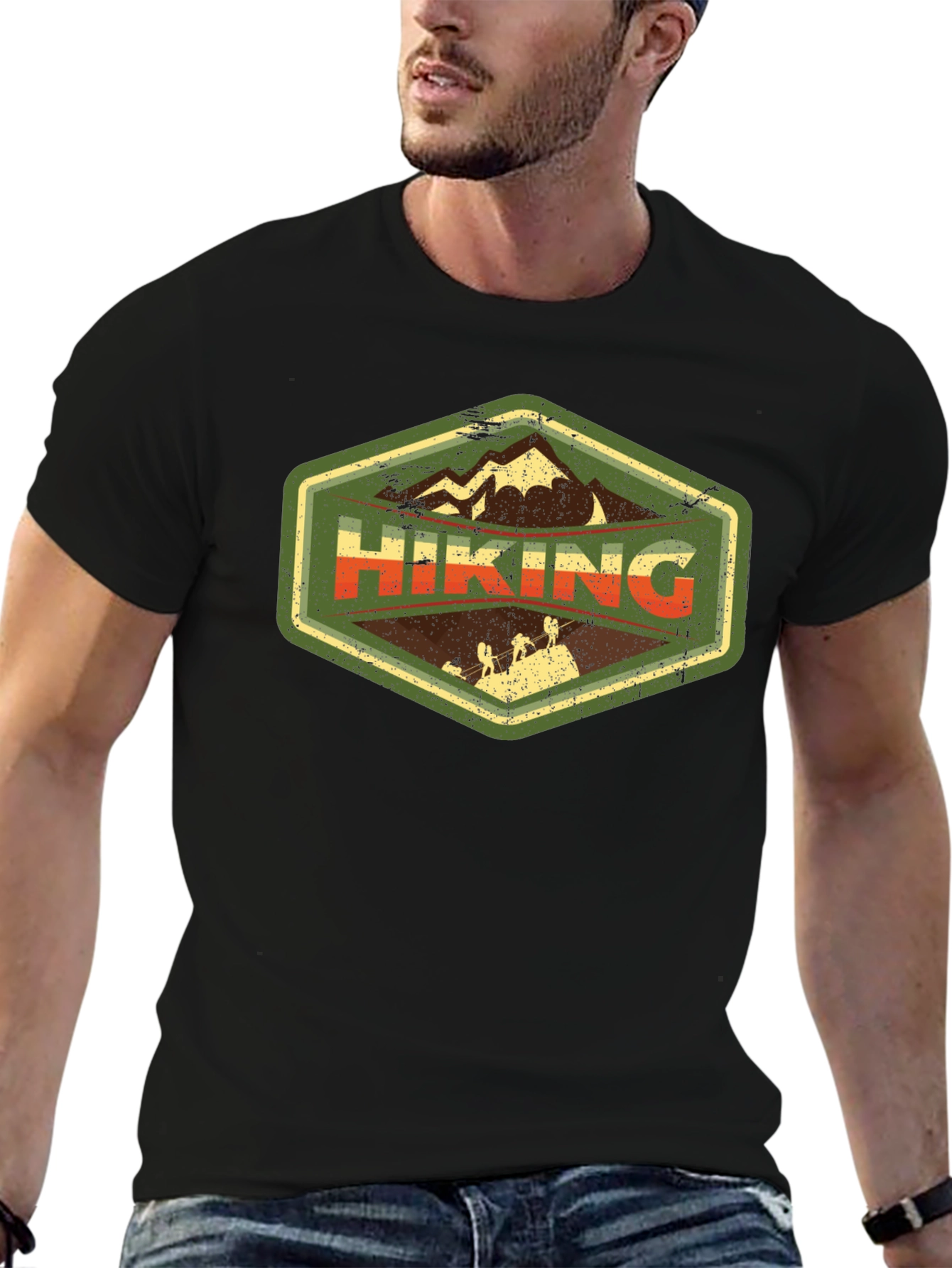 Hiking Adventure Graphic Tee - Black Cotton T-Shirt