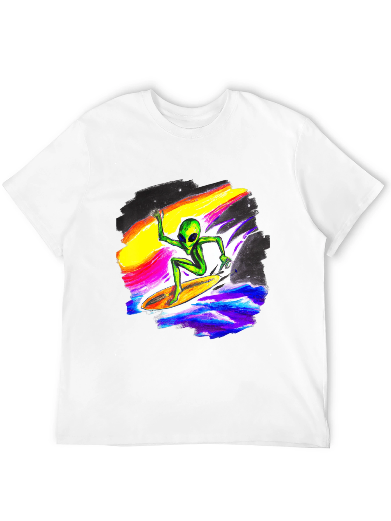 Alien Surfing T-Shirt - Black Crew Neck Tee