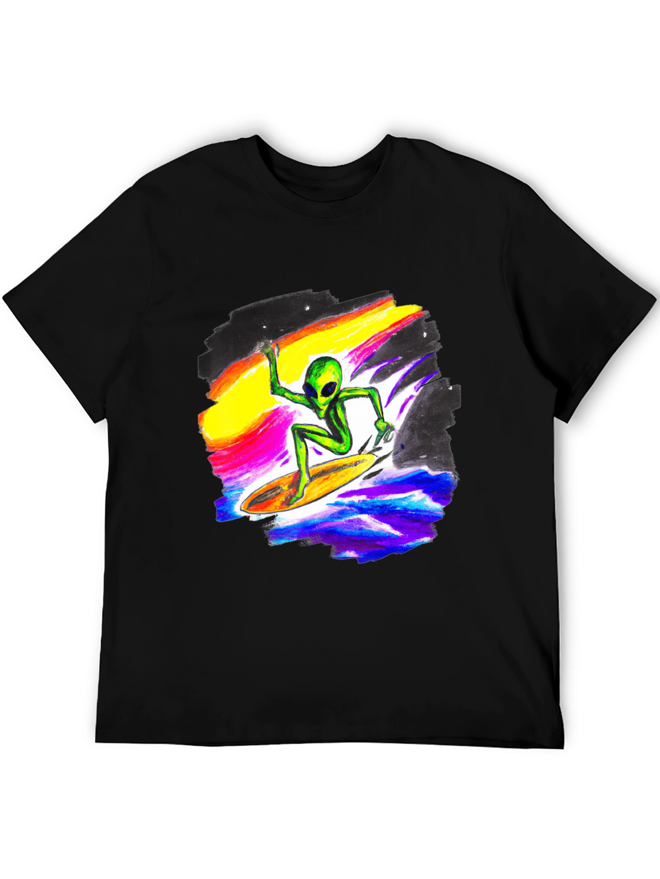 Alien Surfing T-Shirt - Black Crew Neck Tee