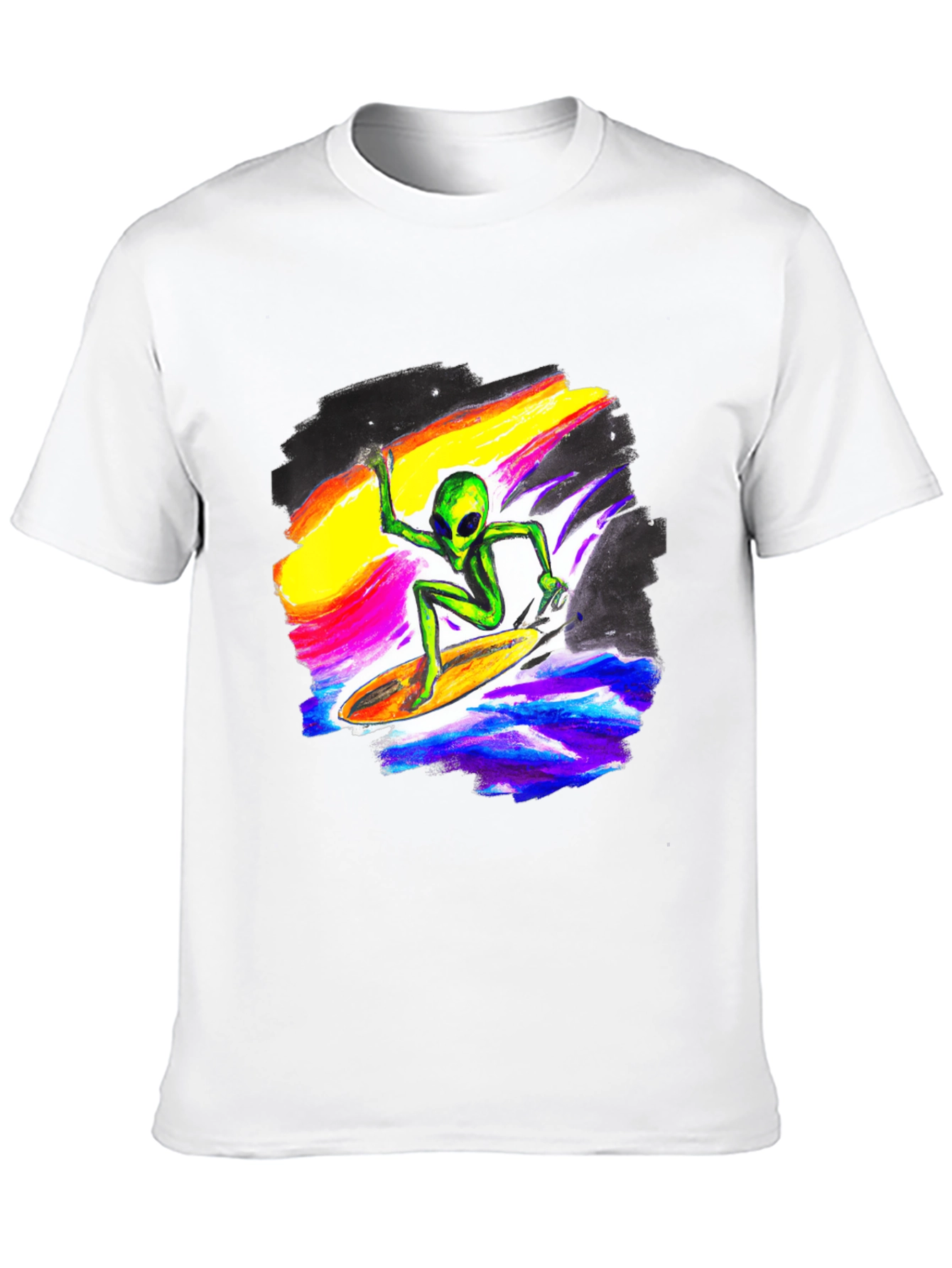 Alien Surfing T-Shirt - Black Crew Neck Tee