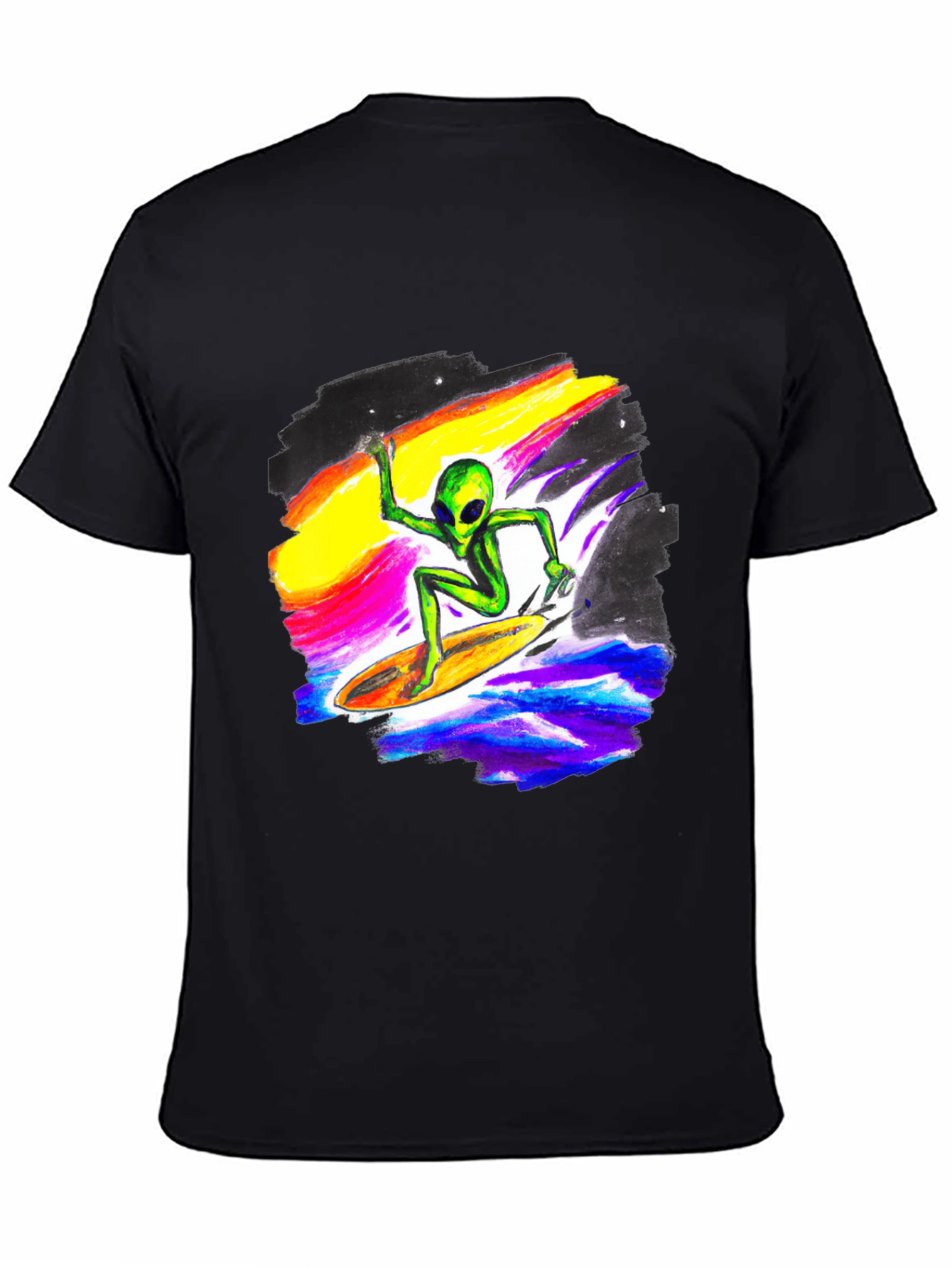 Alien Surfing T-Shirt - Black Crew Neck Tee