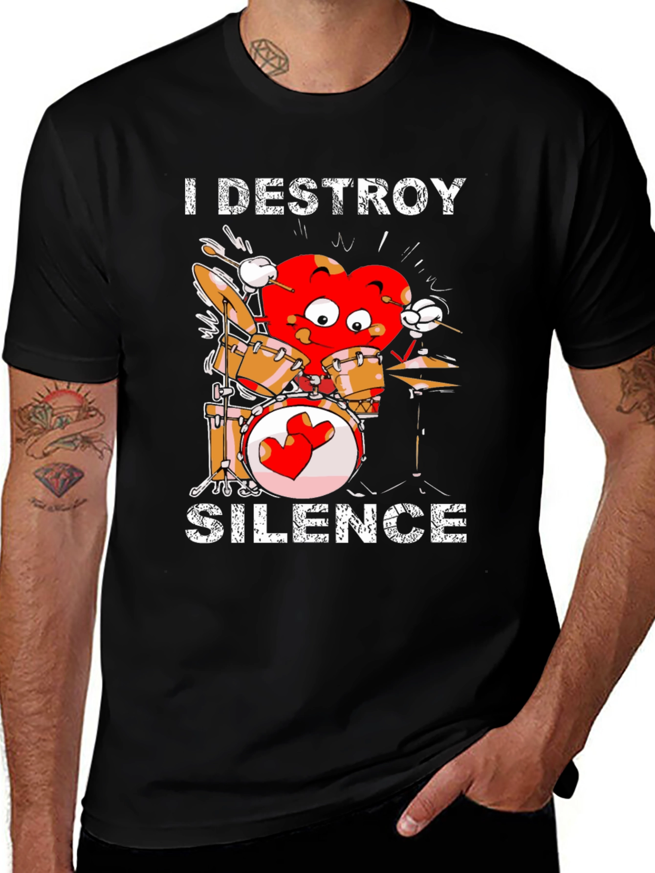 I Destroy Silence Drummer Heart T-Shirt