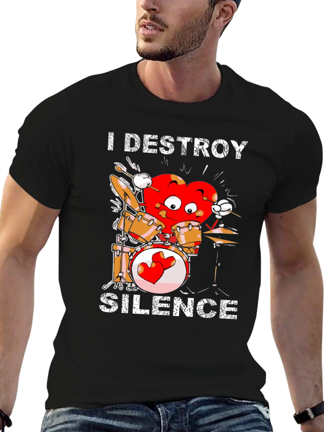 I Destroy Silence Drummer Heart T-Shirt