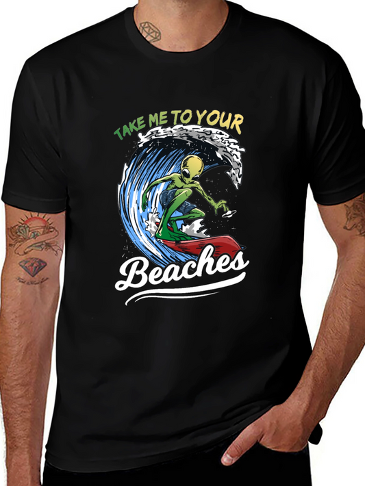Alien Surfing T-Shirt - Take Me To Your Beaches