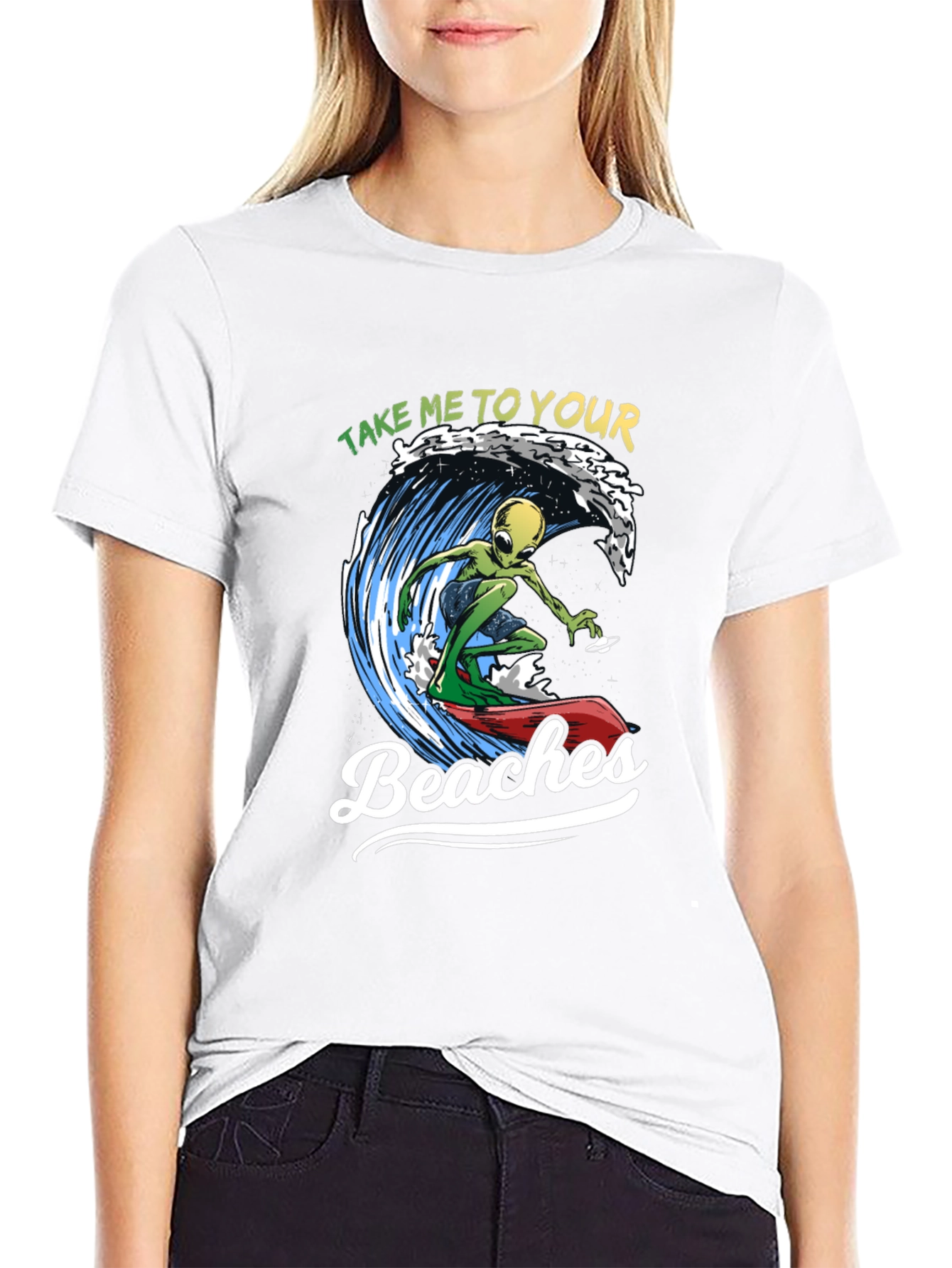 Alien Surfing T-Shirt - Take Me To Your Beaches