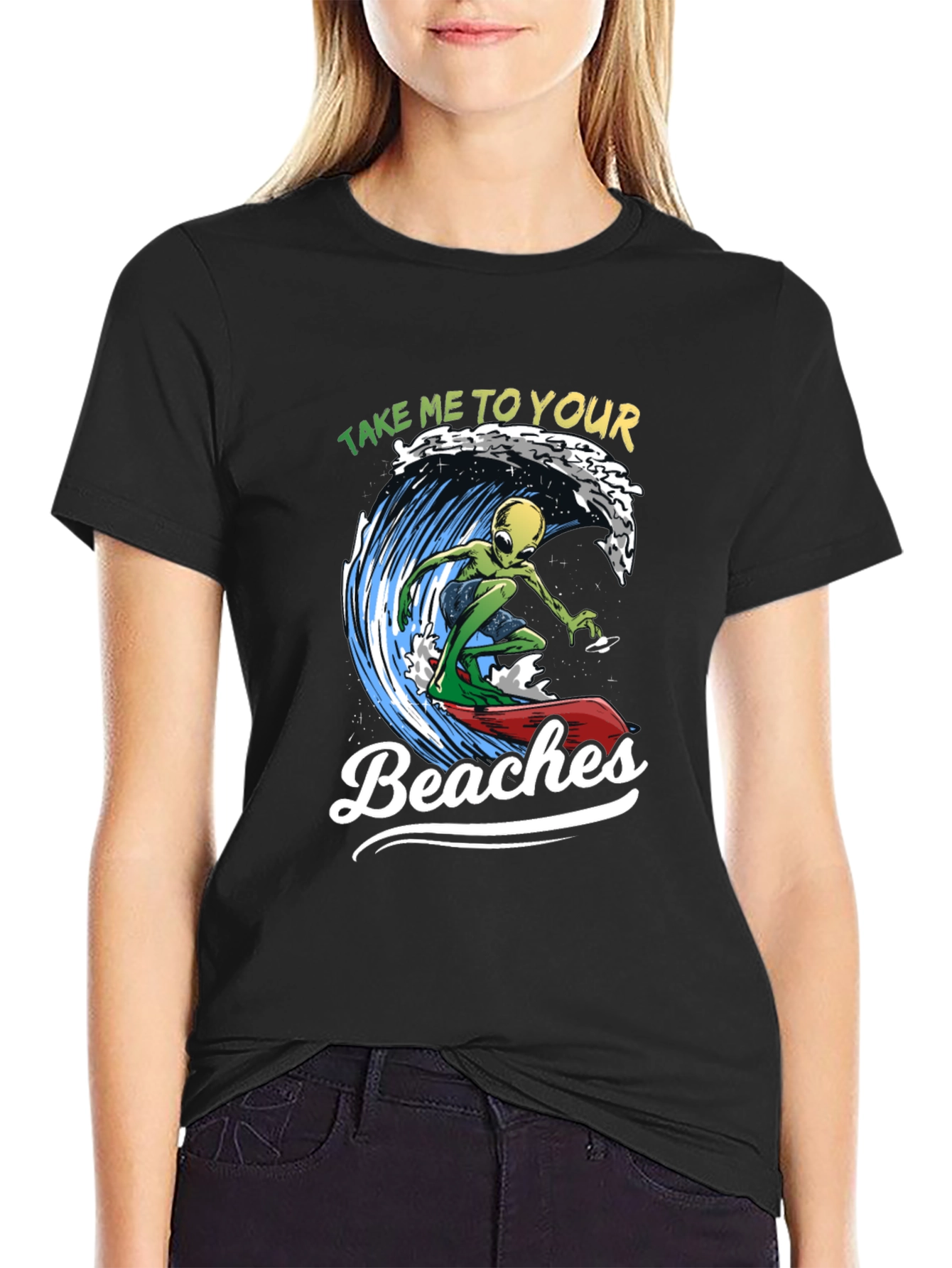 Alien Surfing T-Shirt - Take Me To Your Beaches