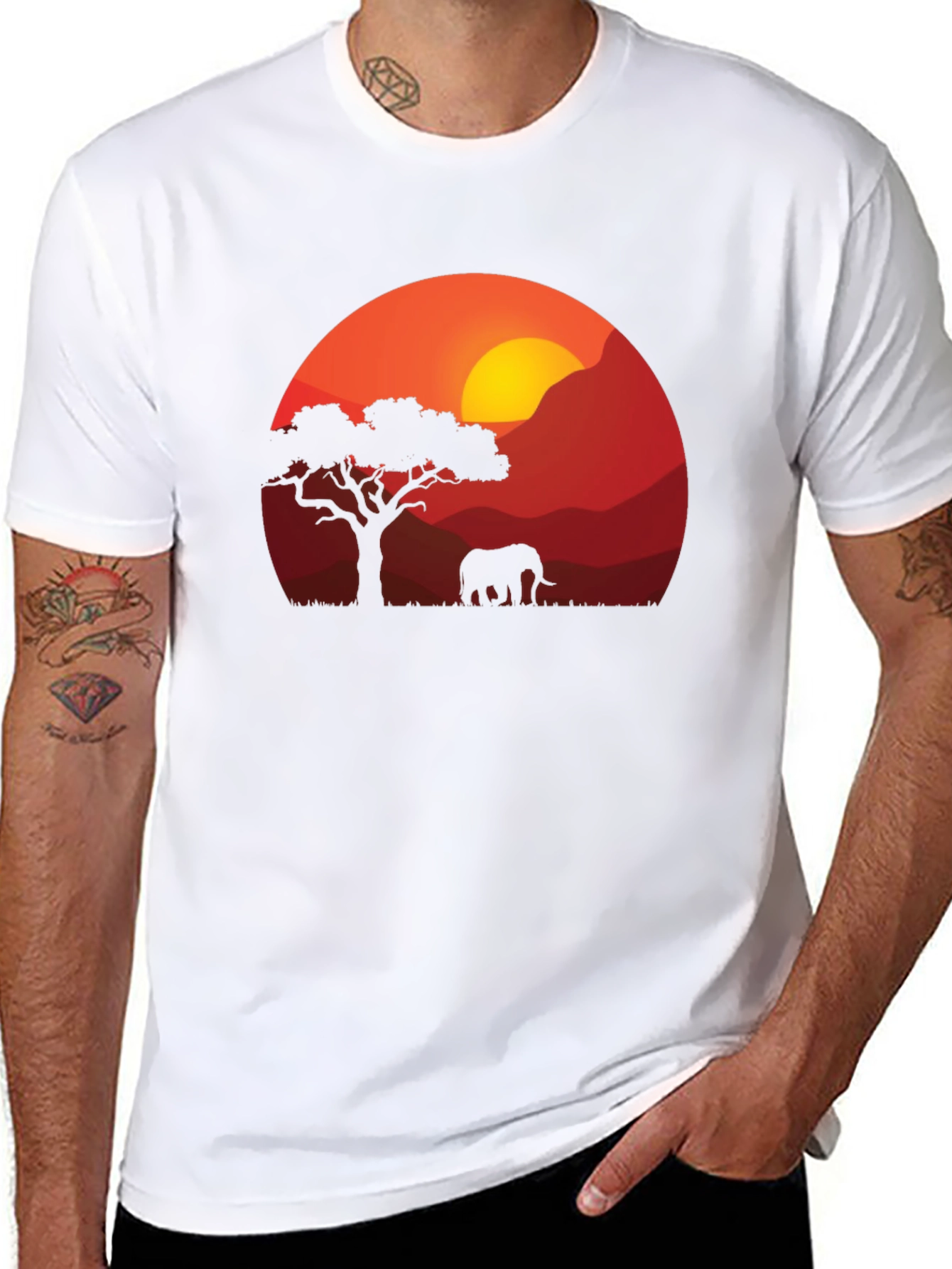 African Sunset Elephant Graphic Tee