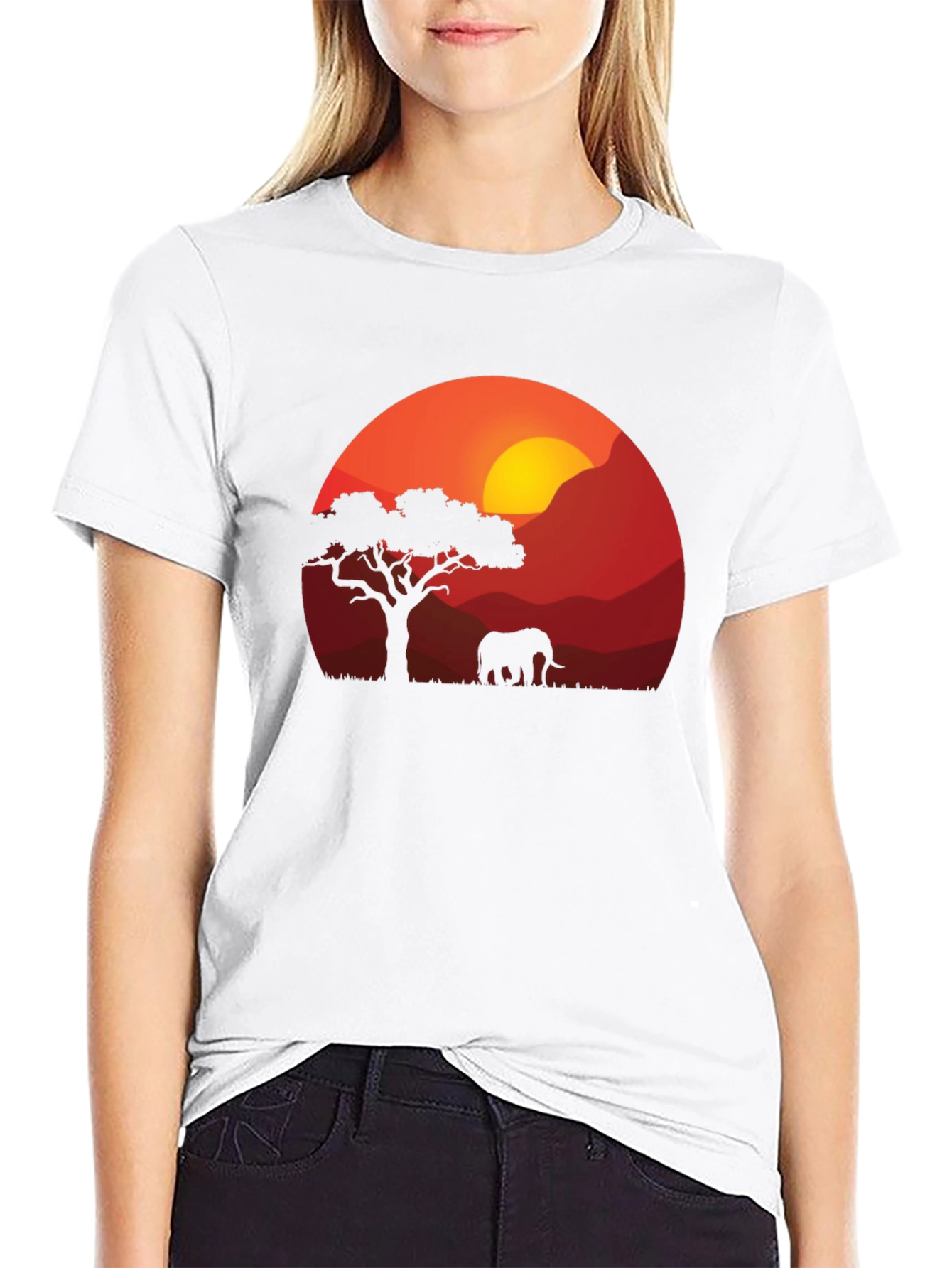 African Sunset Elephant Graphic Tee