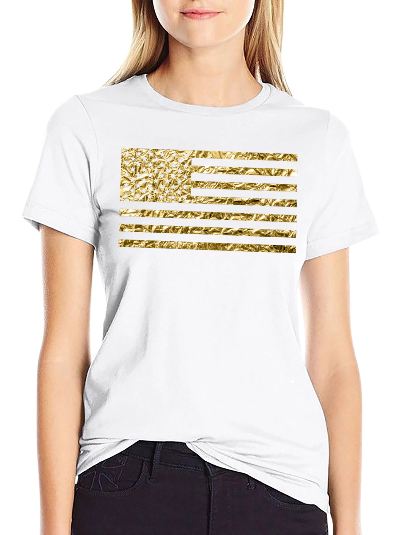 American Flag Gold Foil Graphic Tee