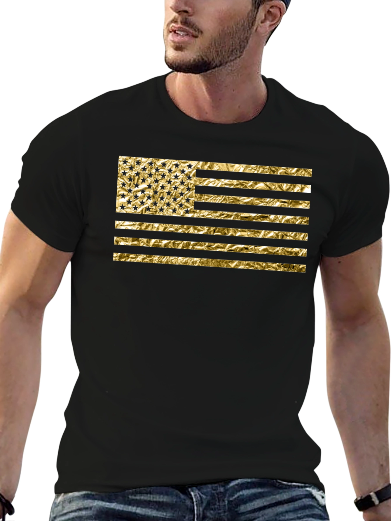 American Flag Gold Foil Graphic Tee
