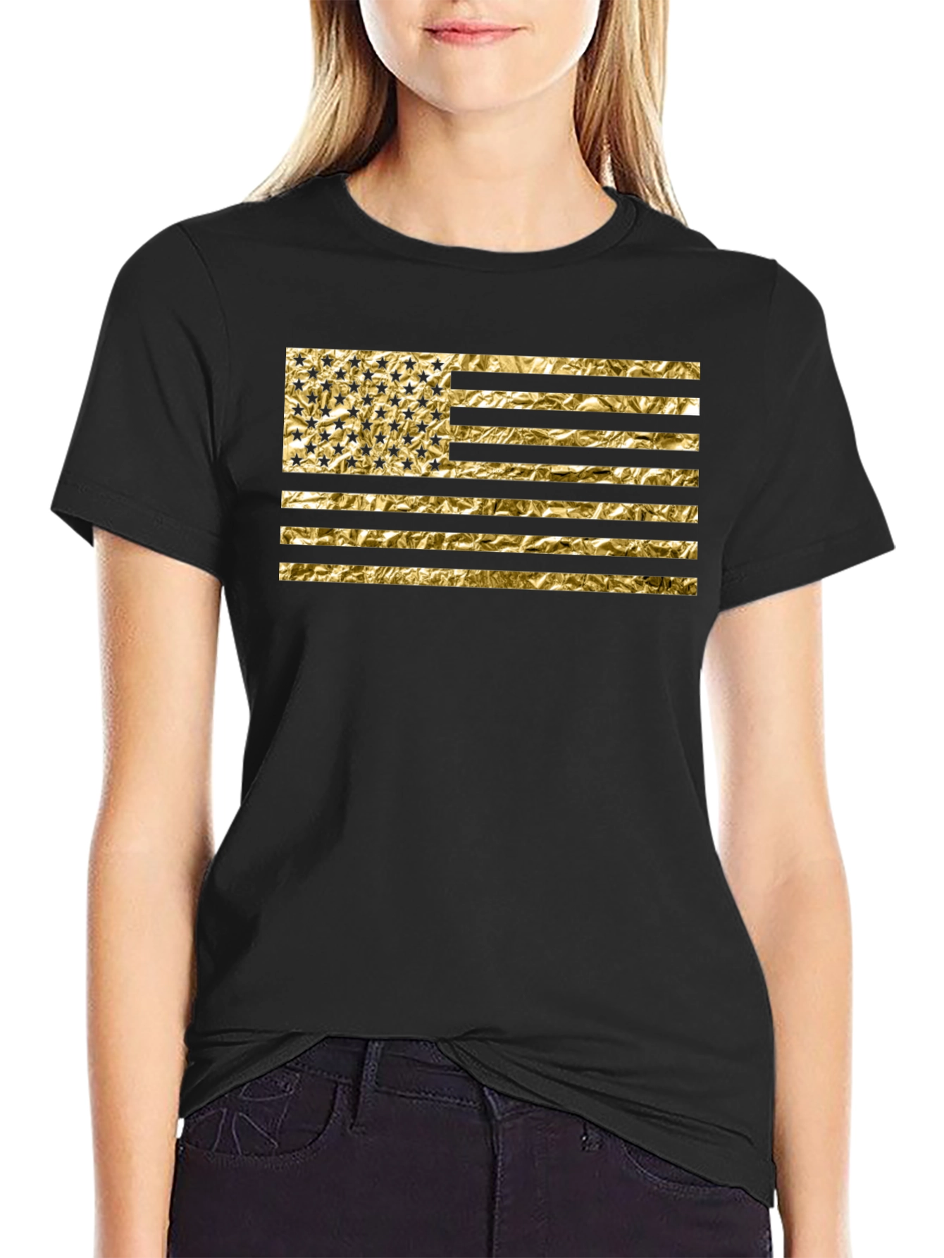 American Flag Gold Foil Graphic Tee