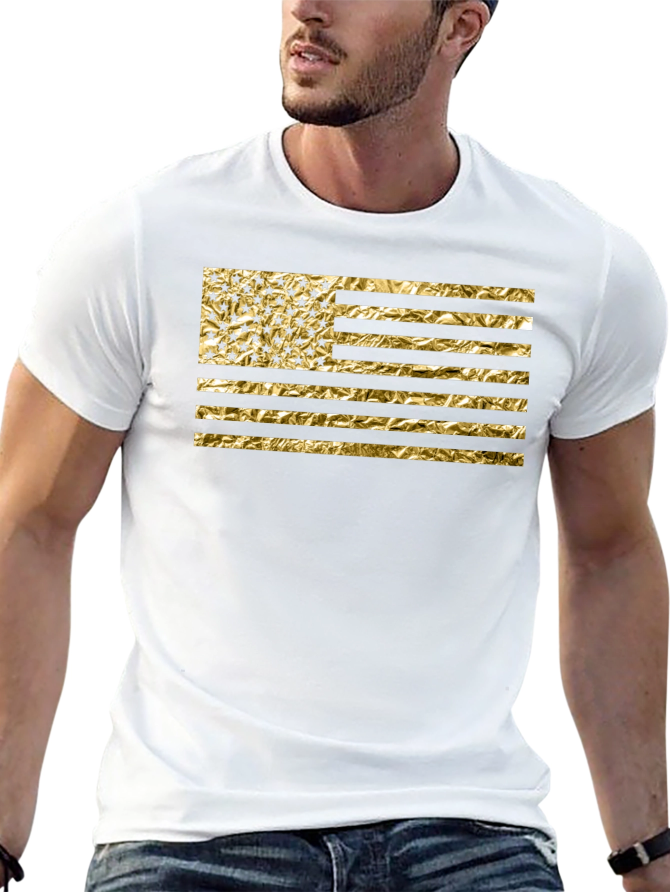 American Flag Gold Foil Graphic Tee