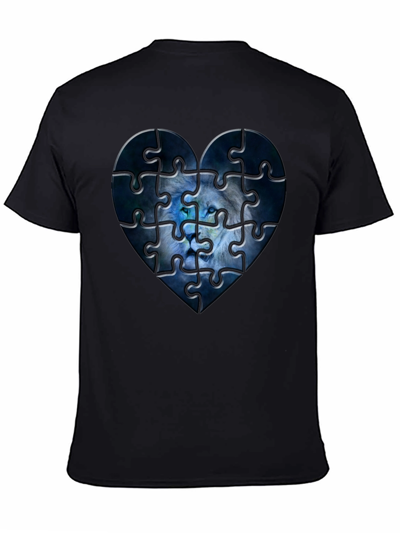 Heart Lion Puzzle Black T-Shirt