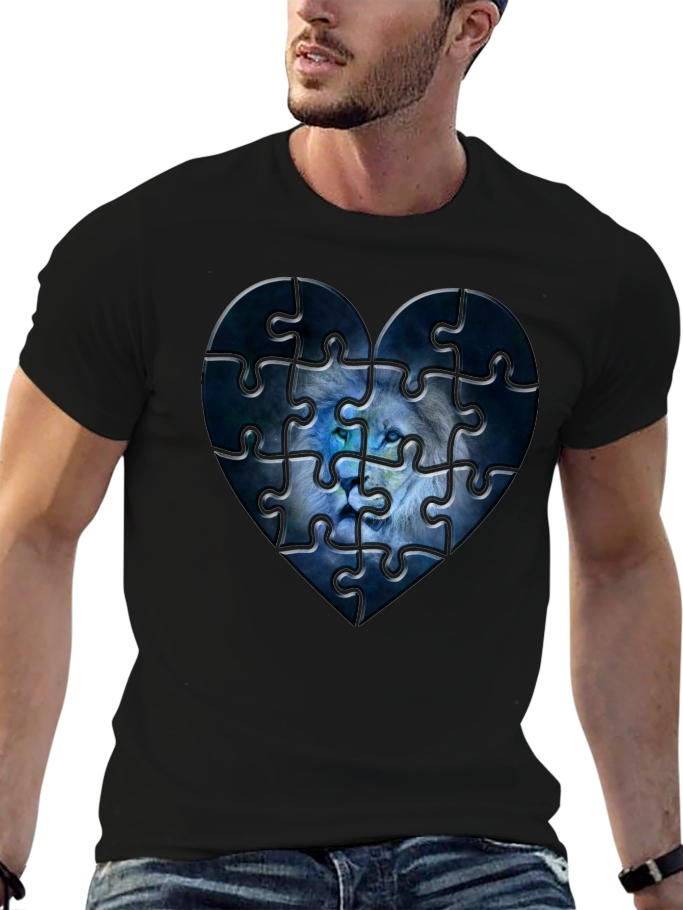 Heart Lion Puzzle Black T-Shirt