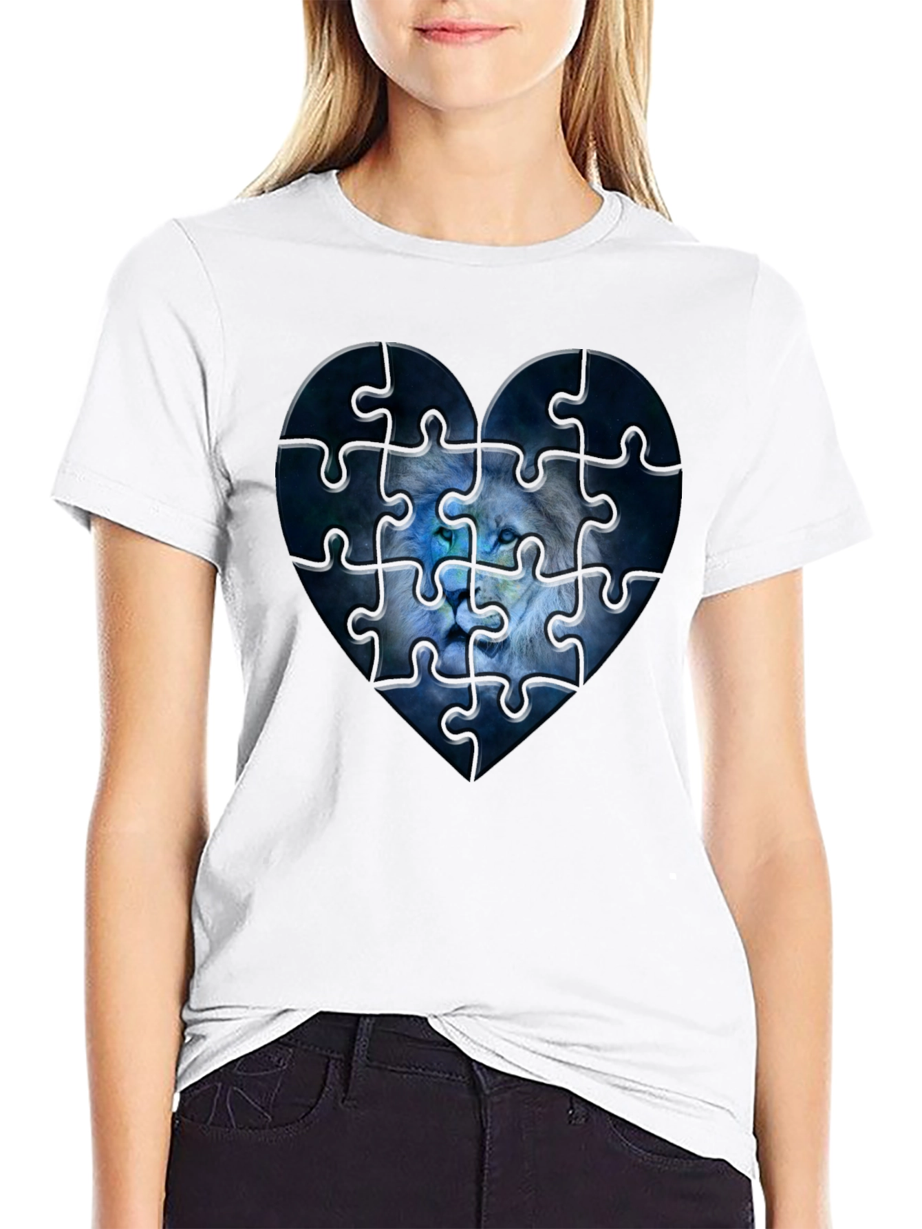 Heart Lion Puzzle Black T-Shirt