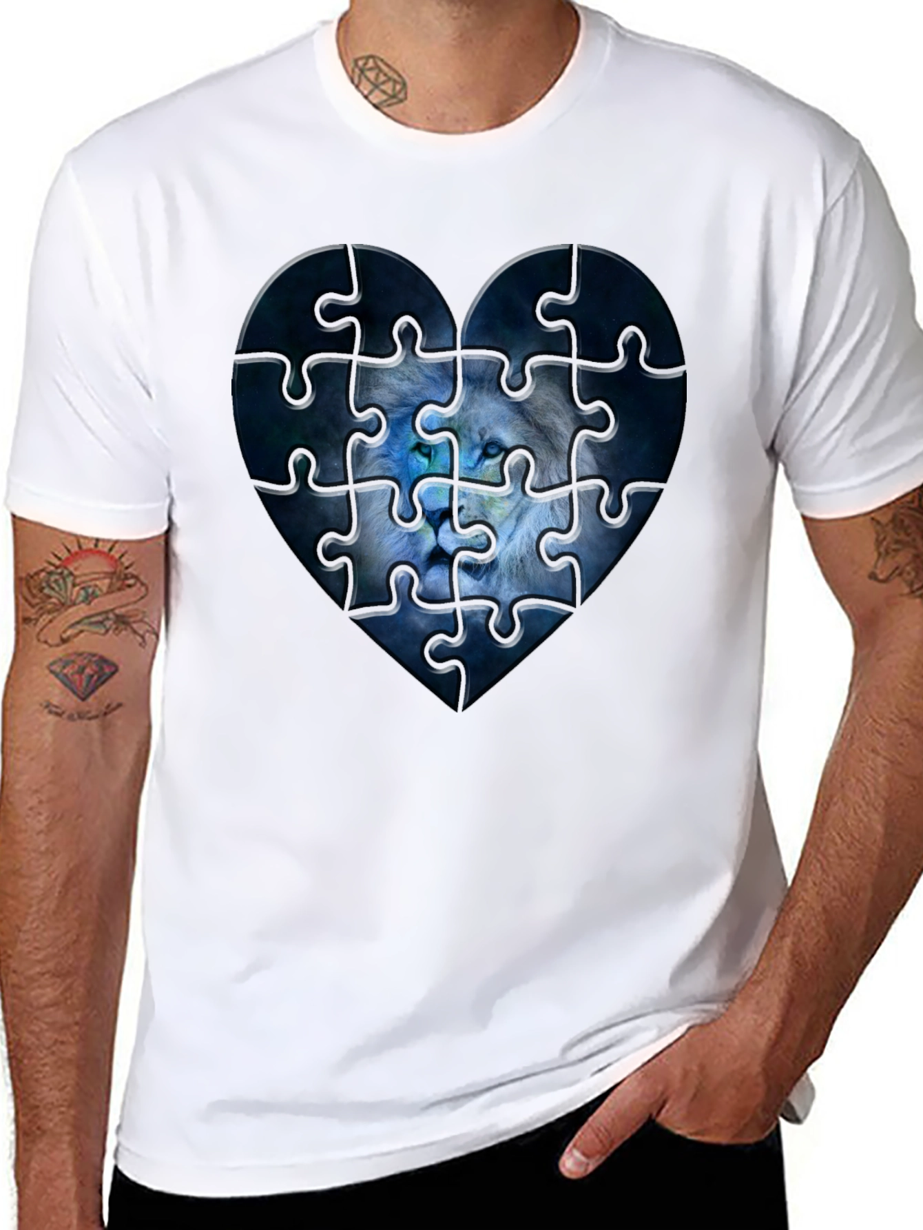 Heart Lion Puzzle Black T-Shirt