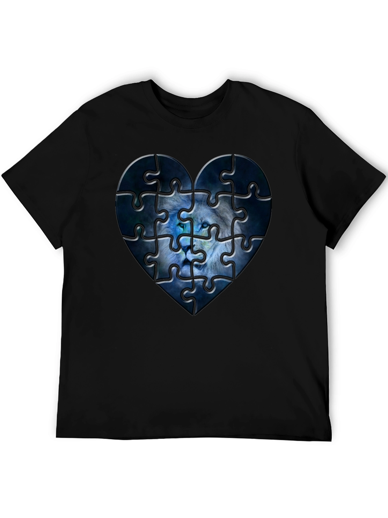 Heart Lion Puzzle Black T-Shirt