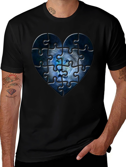 Heart Lion Puzzle Black T-Shirt