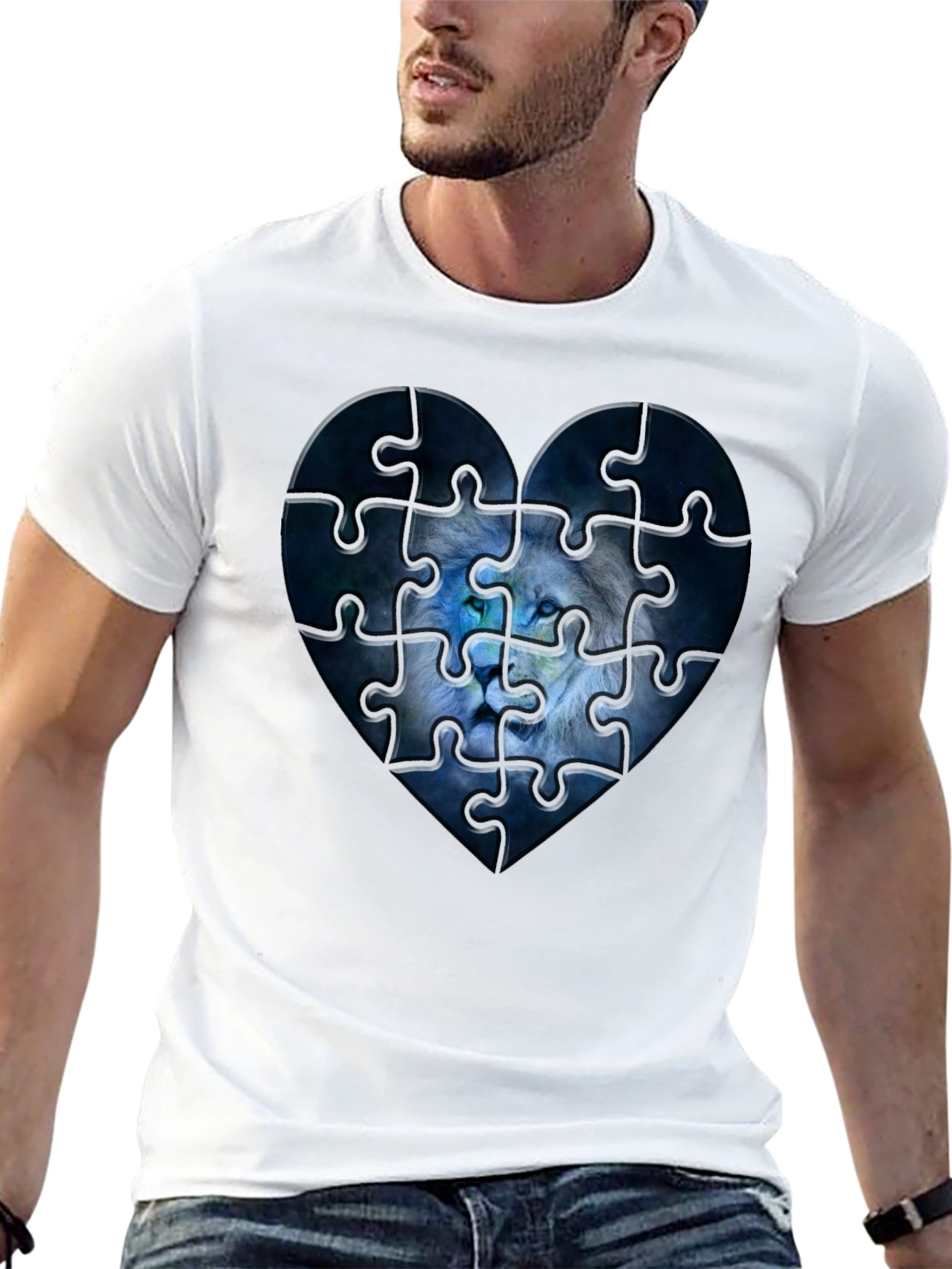 Heart Lion Puzzle Black T-Shirt