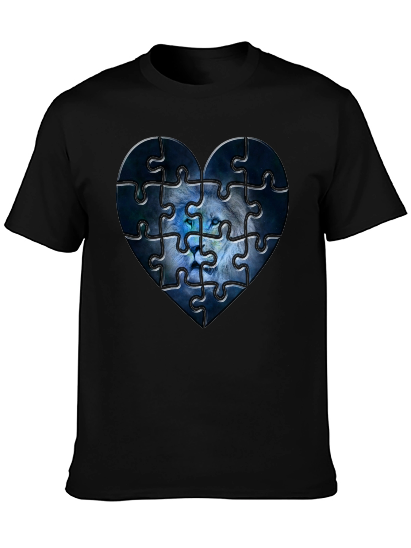 Heart Lion Puzzle Black T-Shirt