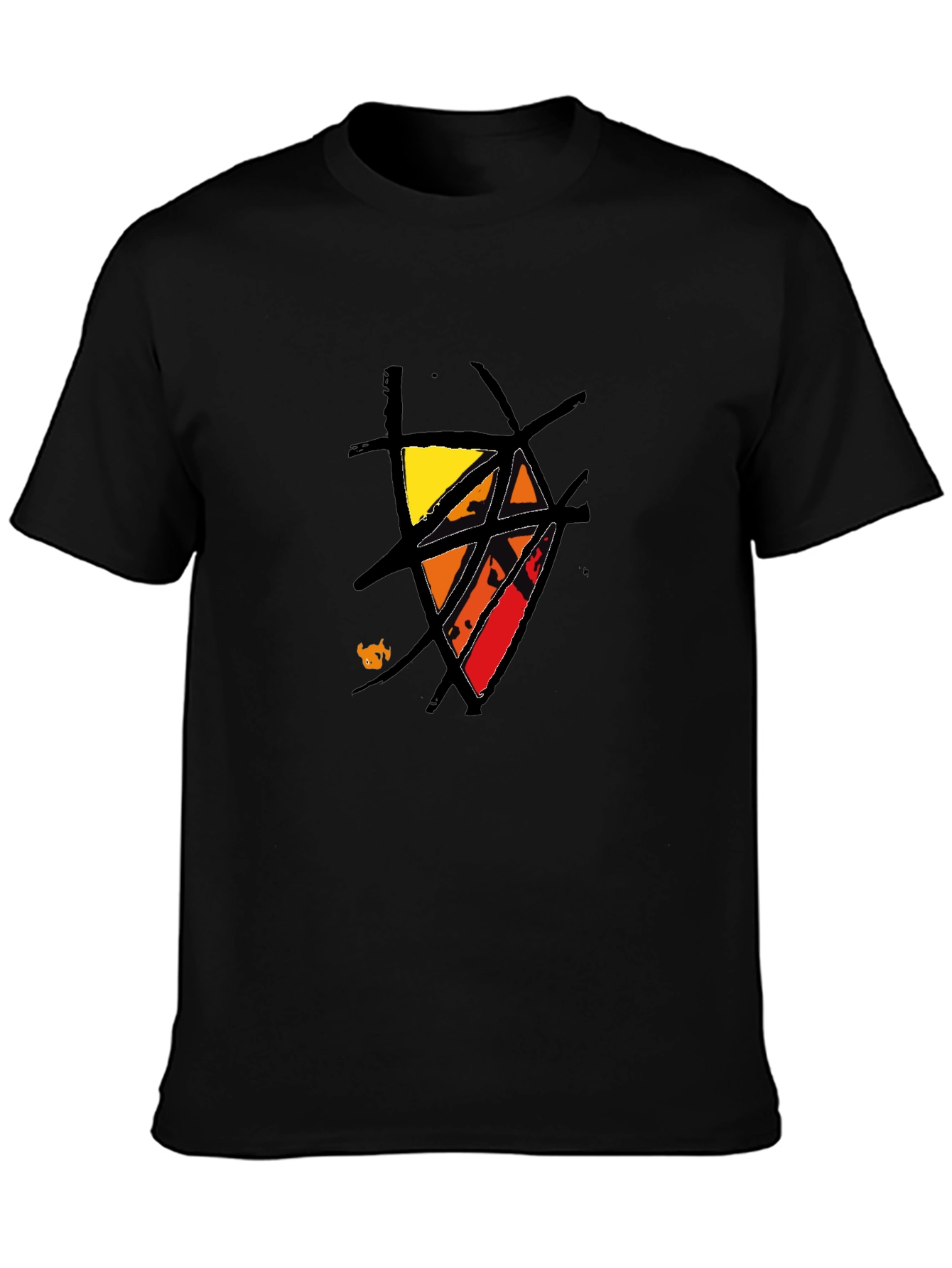 Abstract Graphic Tee - Black Cotton Casual Wear