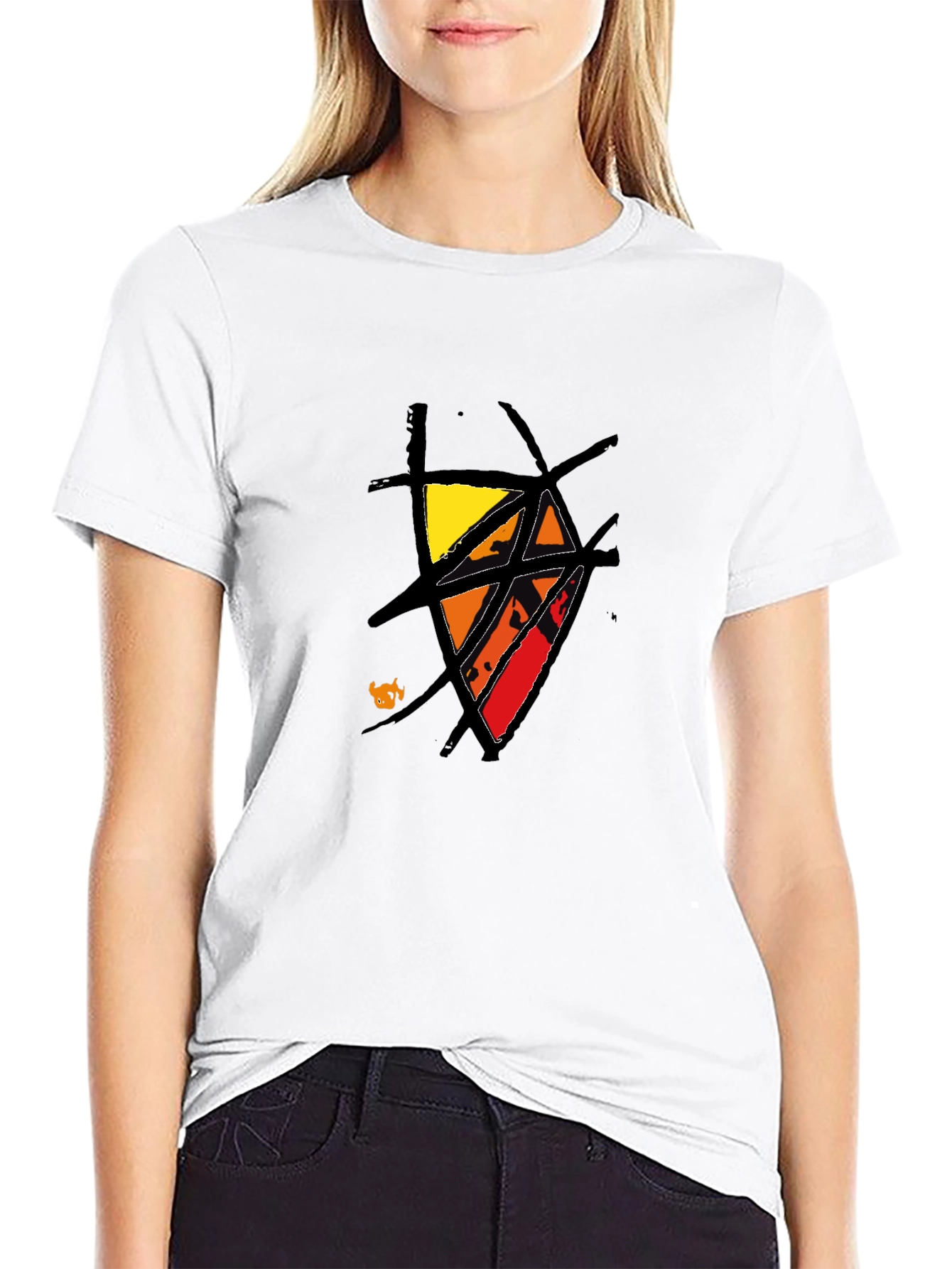 Abstract Graphic Tee - Black Cotton Casual Wear