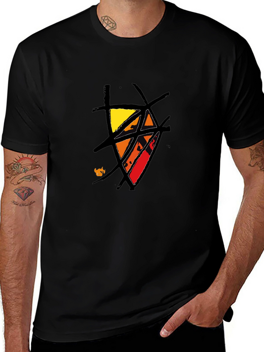 Abstract Graphic Tee - Black Cotton Casual Wear