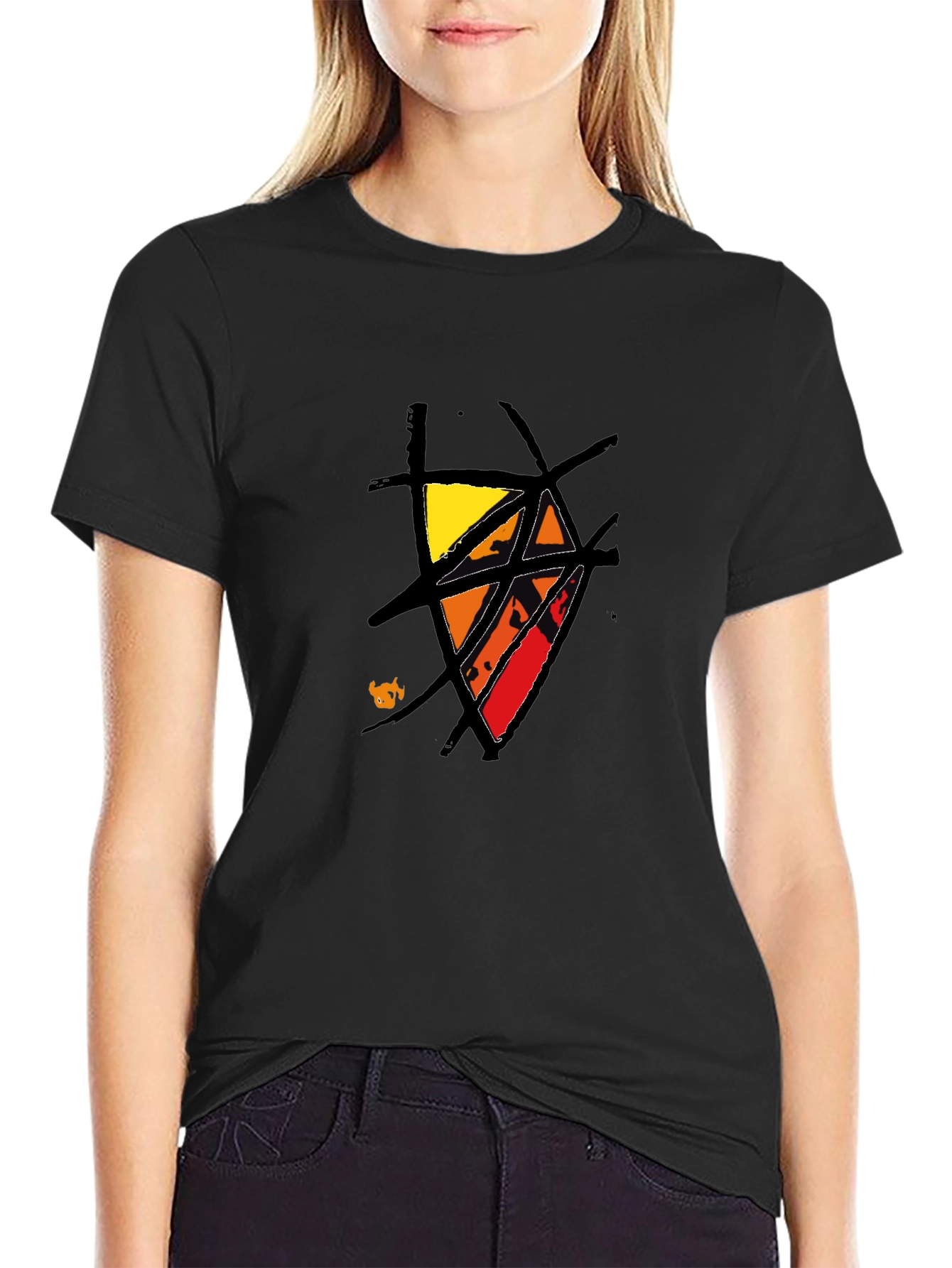 Abstract Graphic Tee - Black Cotton Casual Wear