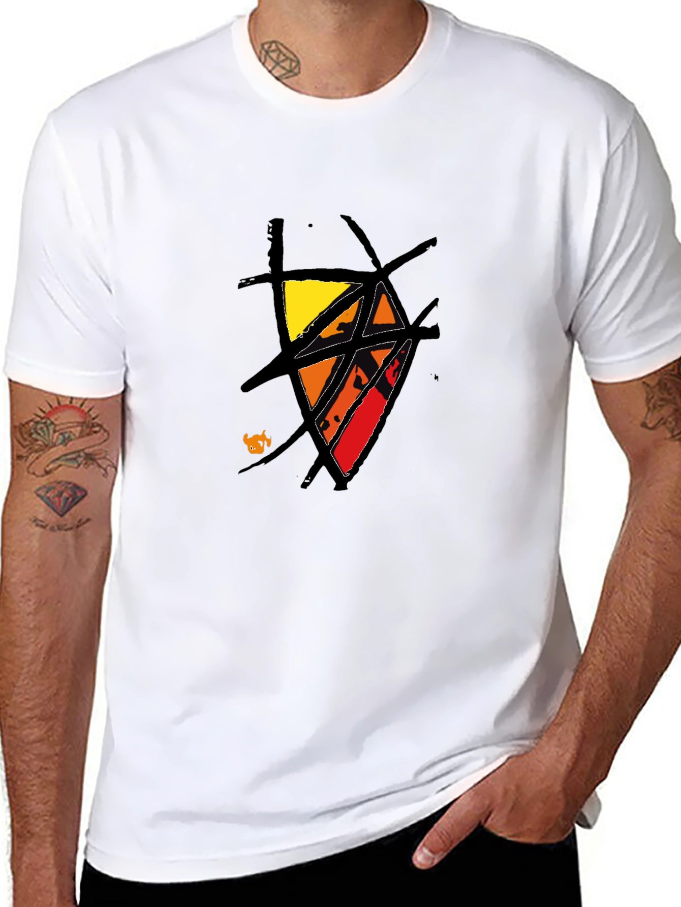 Abstract Graphic Tee - Black Cotton Casual Wear
