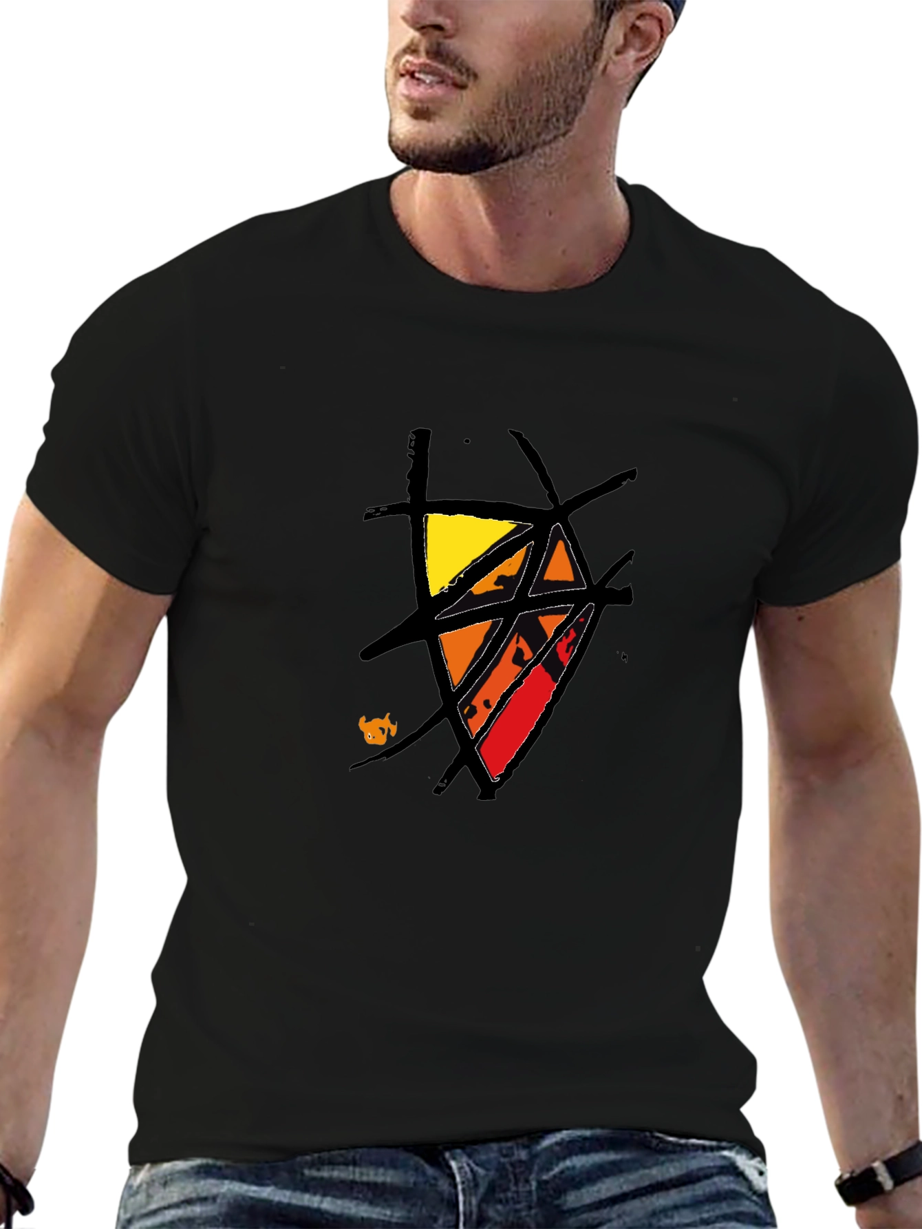 Abstract Graphic Tee - Black Cotton Casual Wear