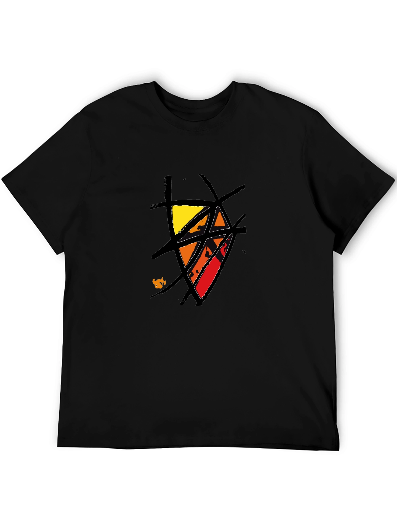 Abstract Graphic Tee - Black Cotton Casual Wear