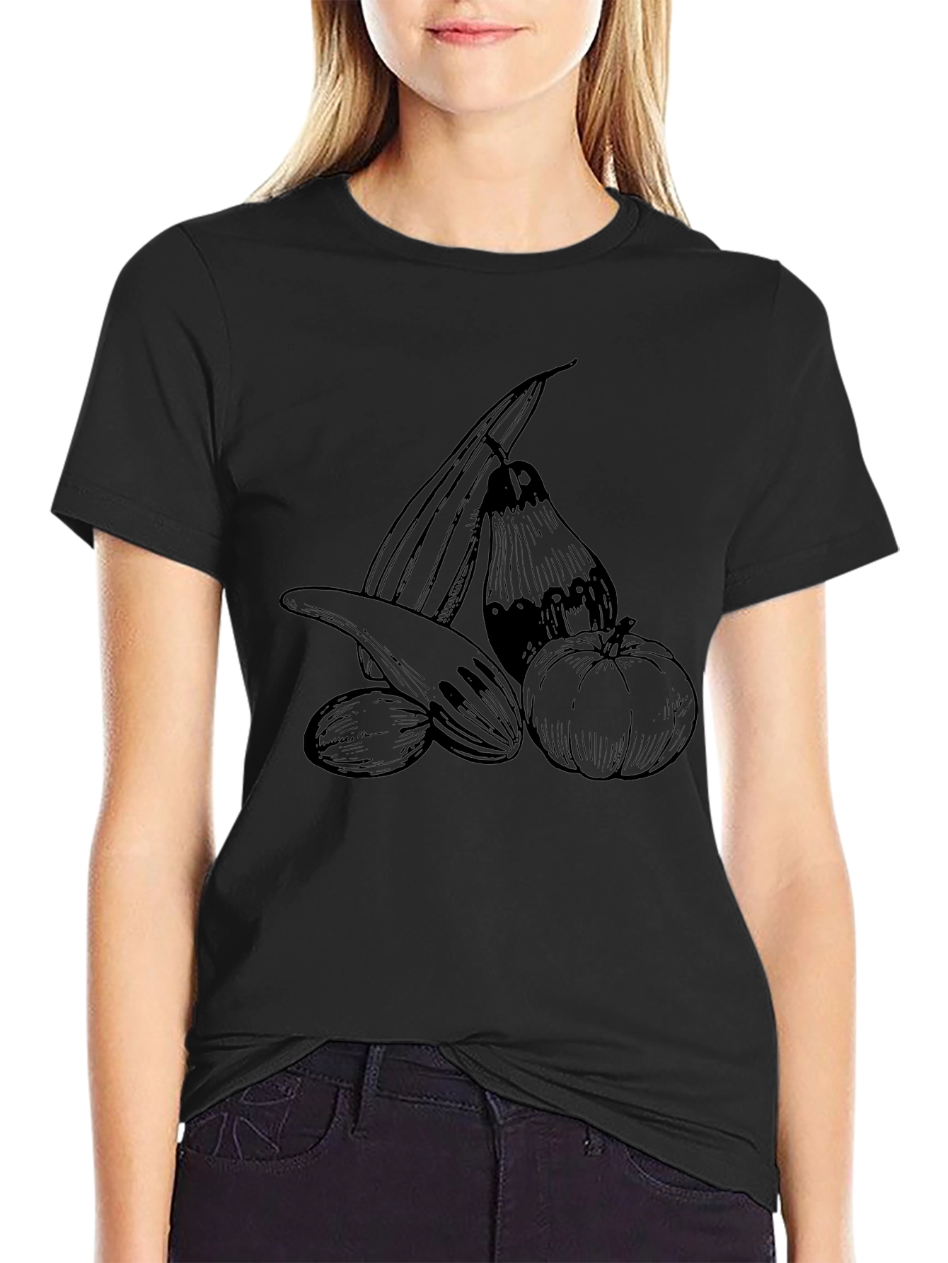 Harvest Vegetable Sketch Tee - Black