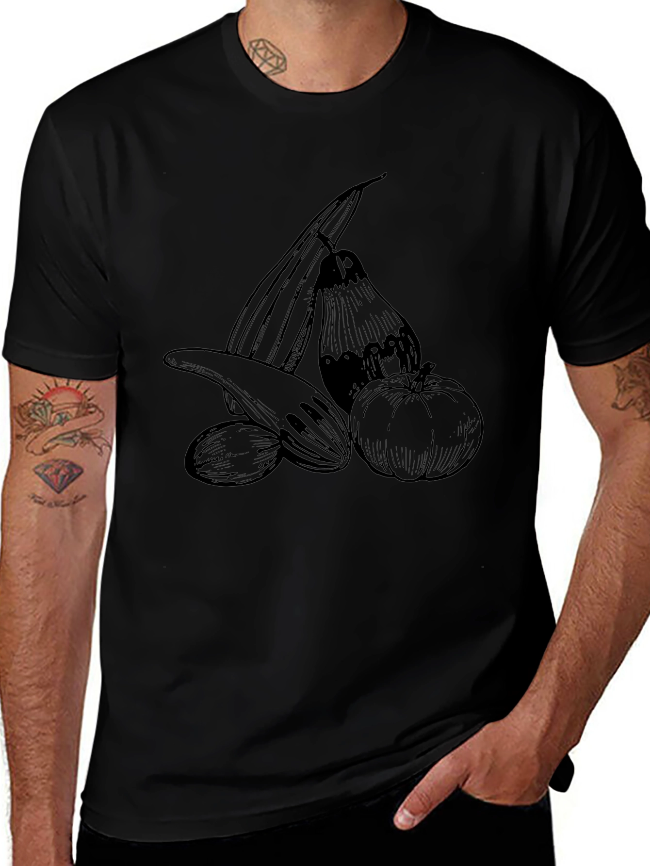 Harvest Vegetable Sketch Tee - Black
