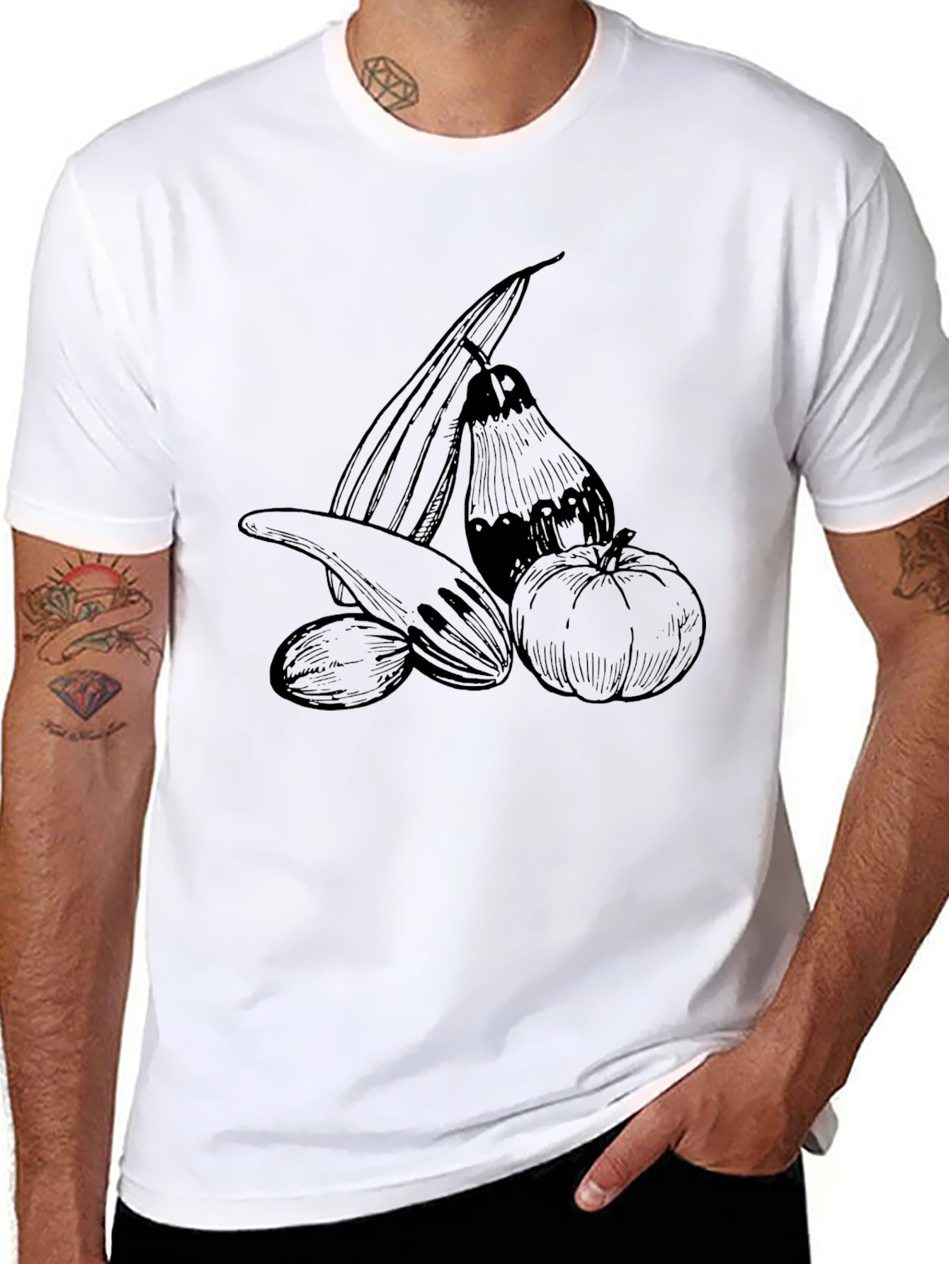 Harvest Vegetable Sketch Tee - Black
