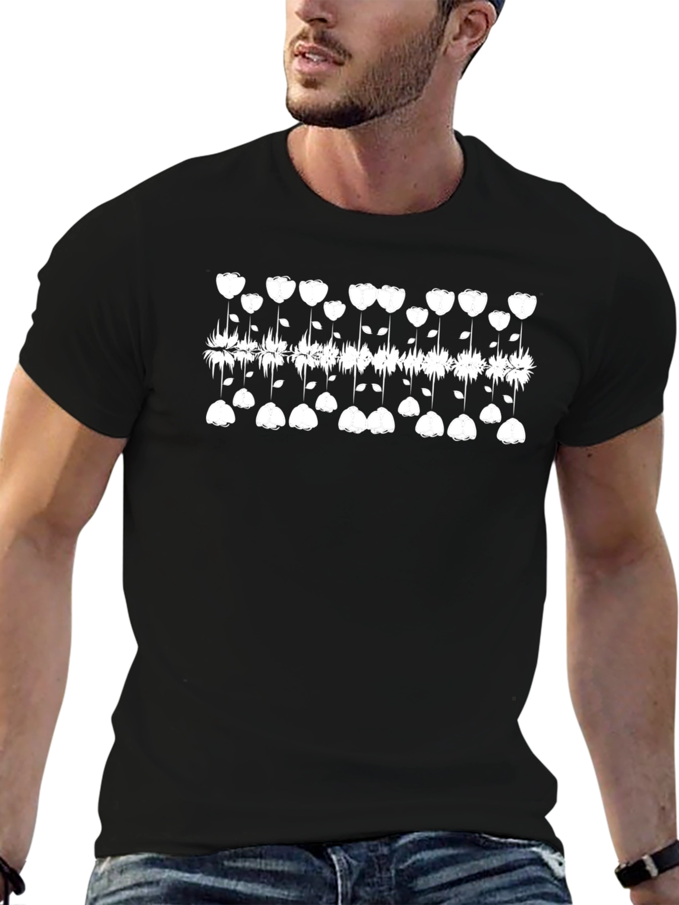 Abstract Floral Graphic Tee - Black