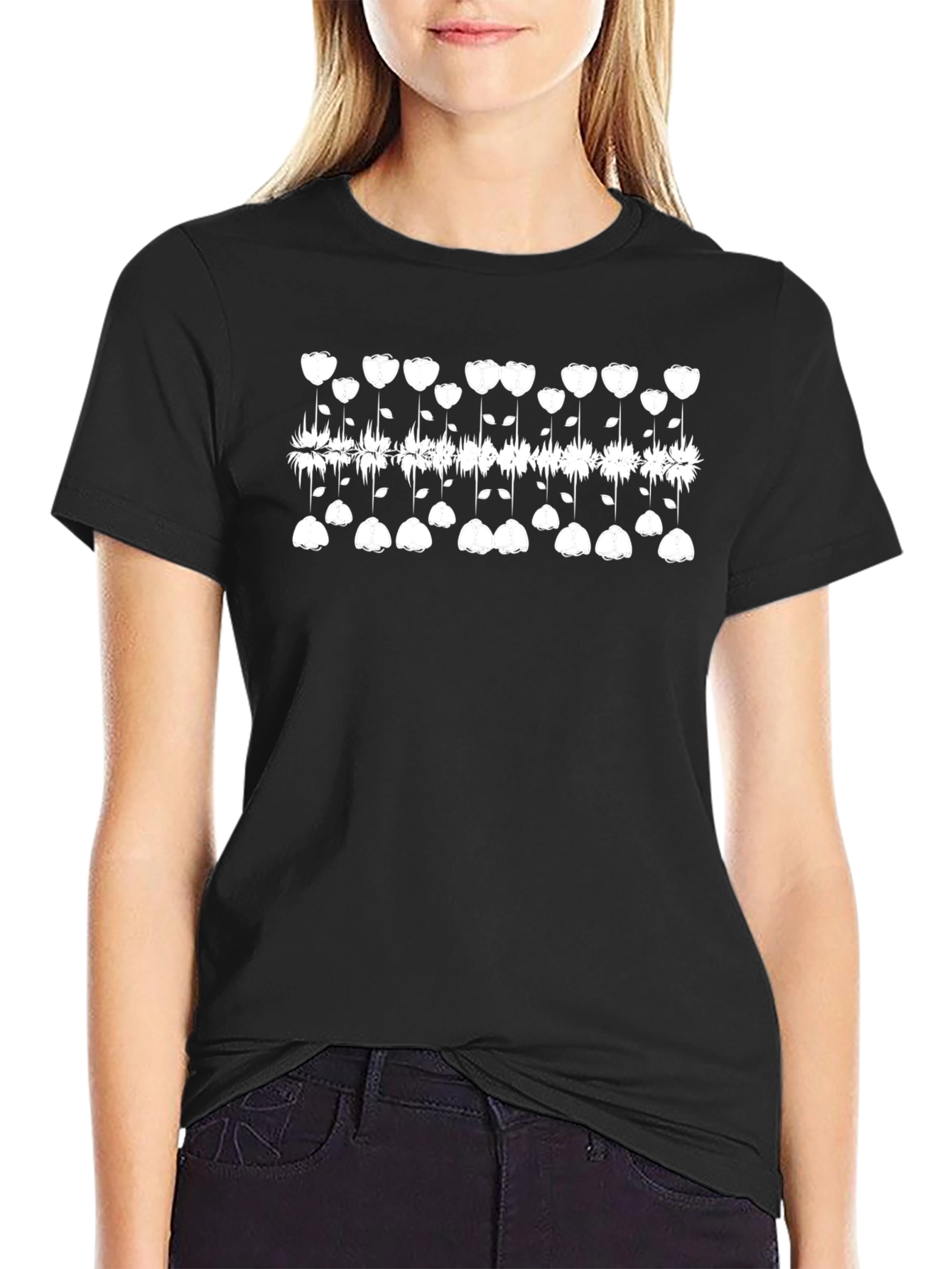 Abstract Floral Graphic Tee - Black