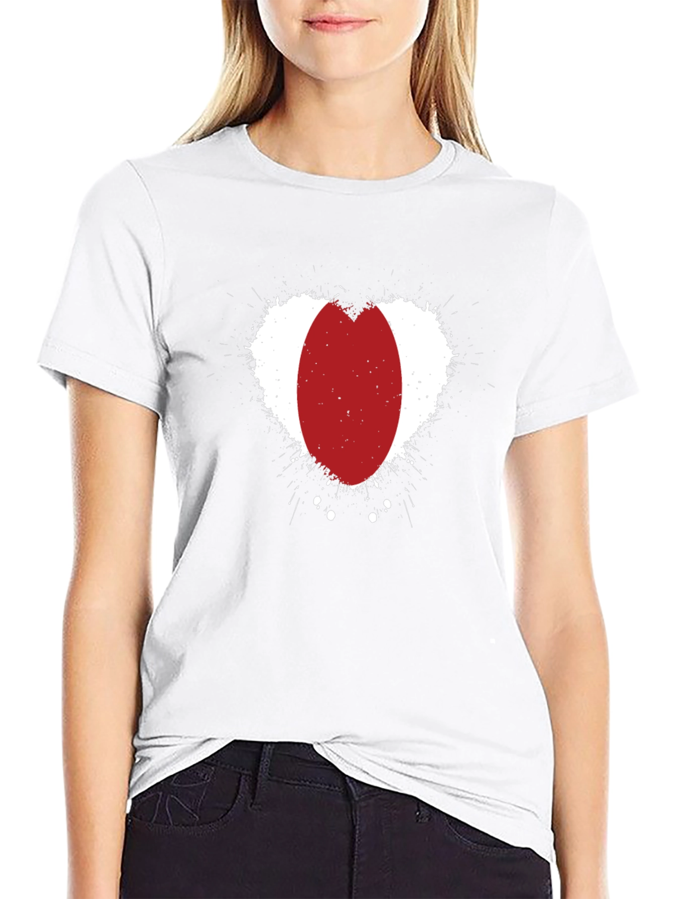 Abstract Red Oval Heart Print Black T-Shirt