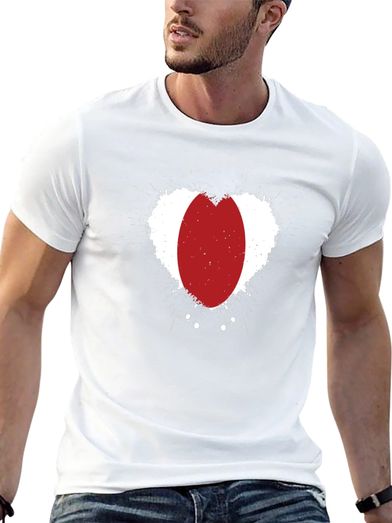 Abstract Red Oval Heart Print Black T-Shirt