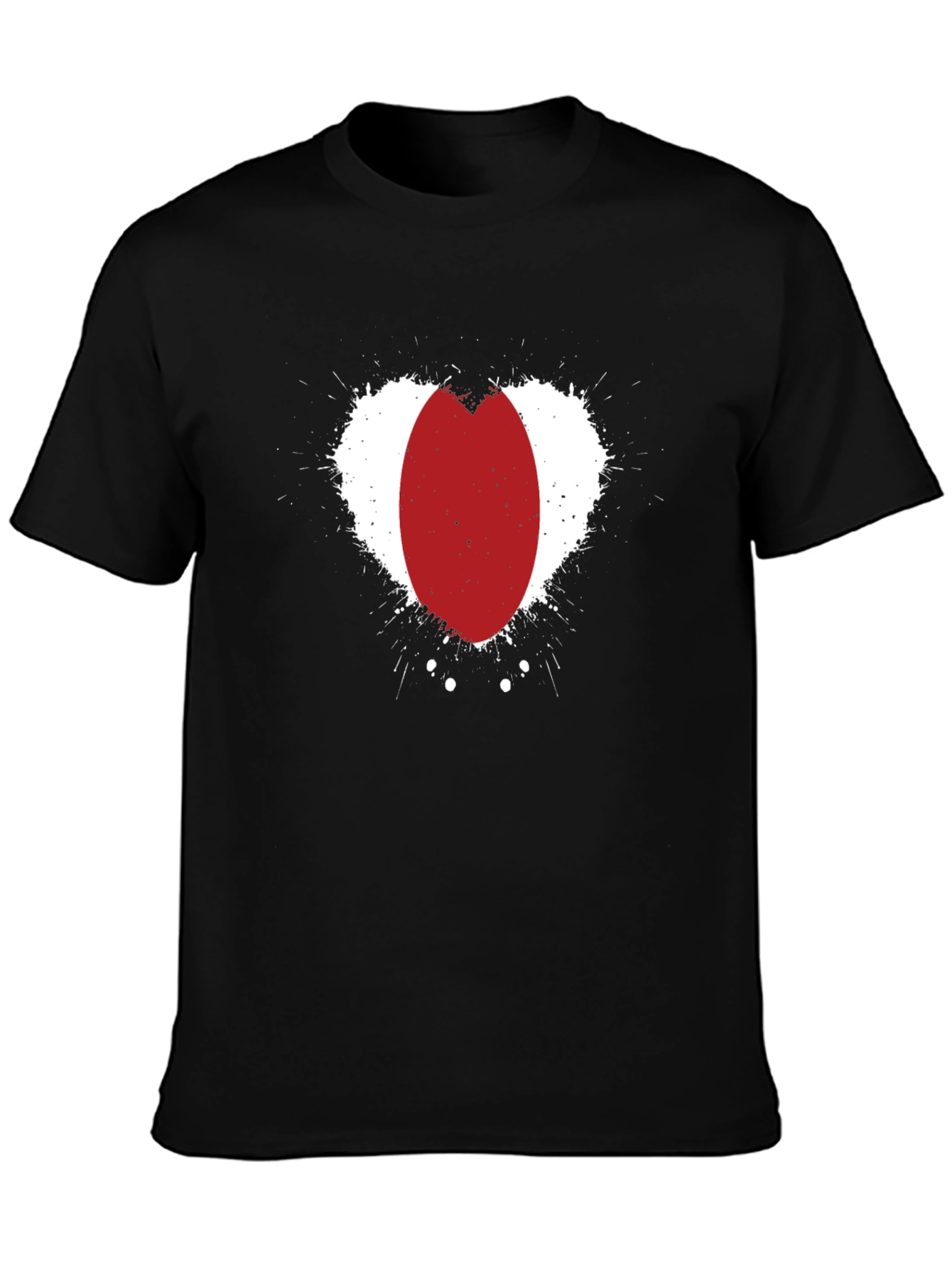 Abstract Red Oval Heart Print Black T-Shirt